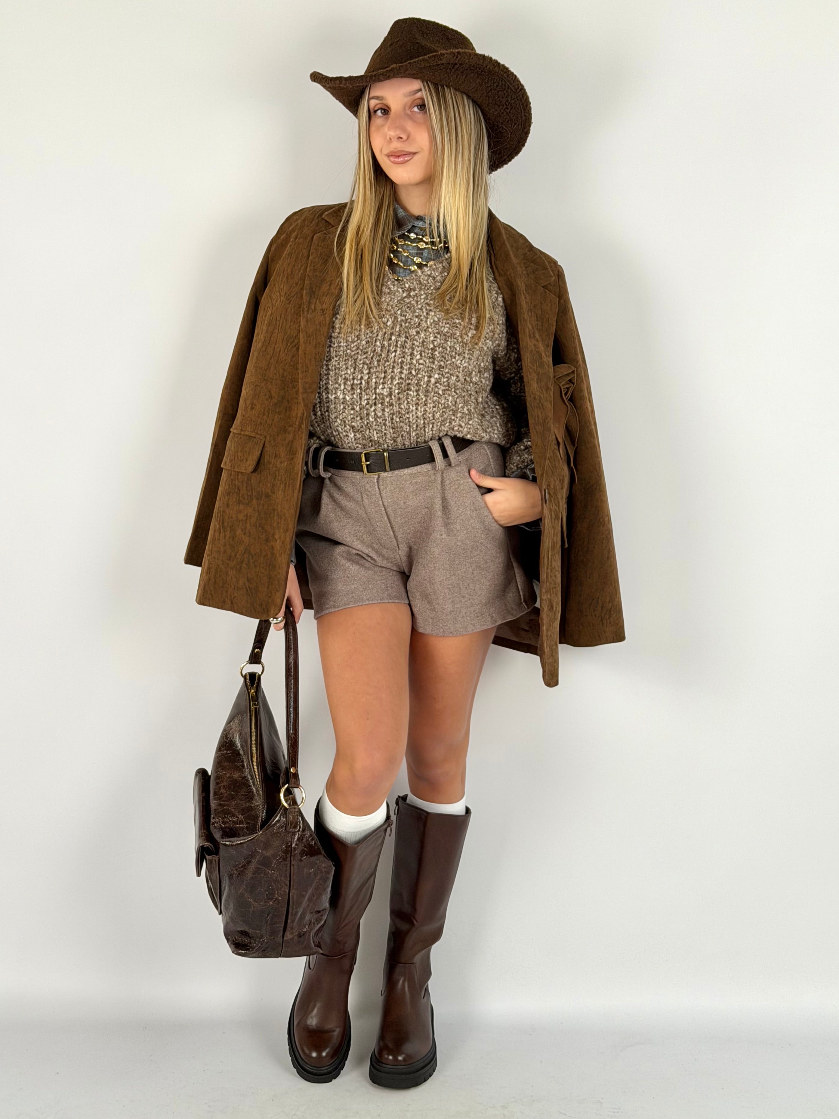 Giacca spilla maxi rosa tabacco