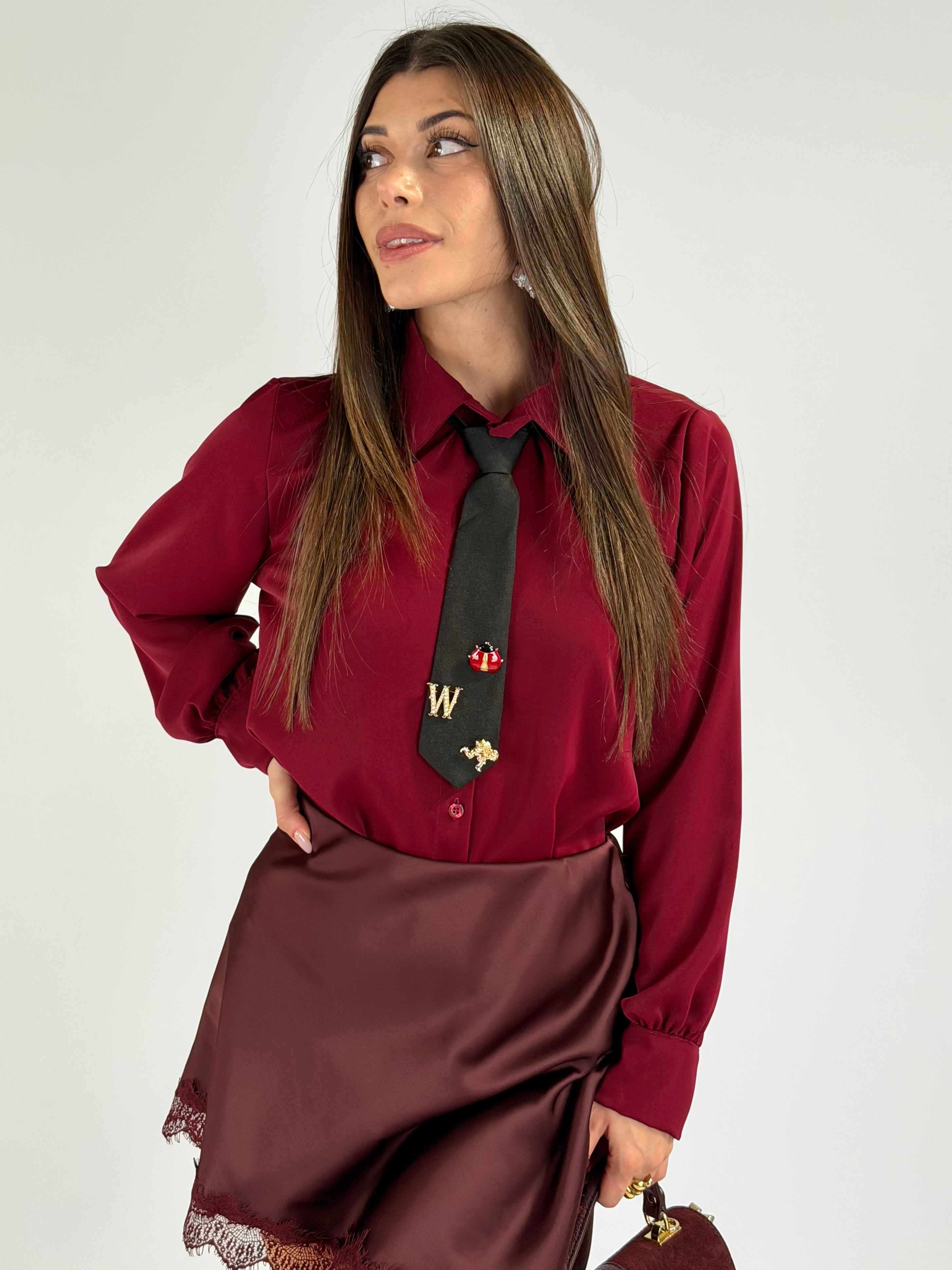 Camicia cravatta sporty bordeaux