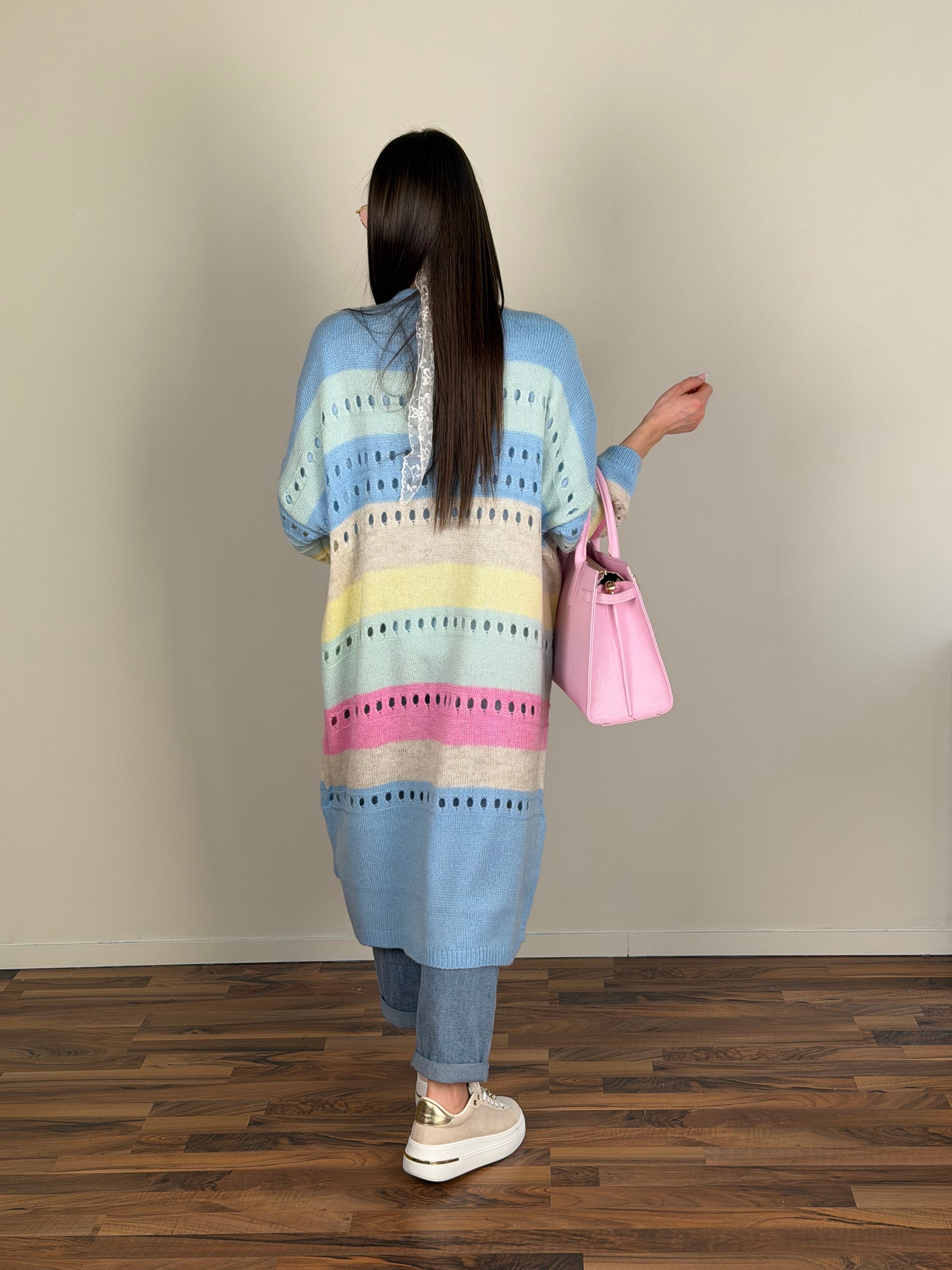 Cardigan bicolor celeste