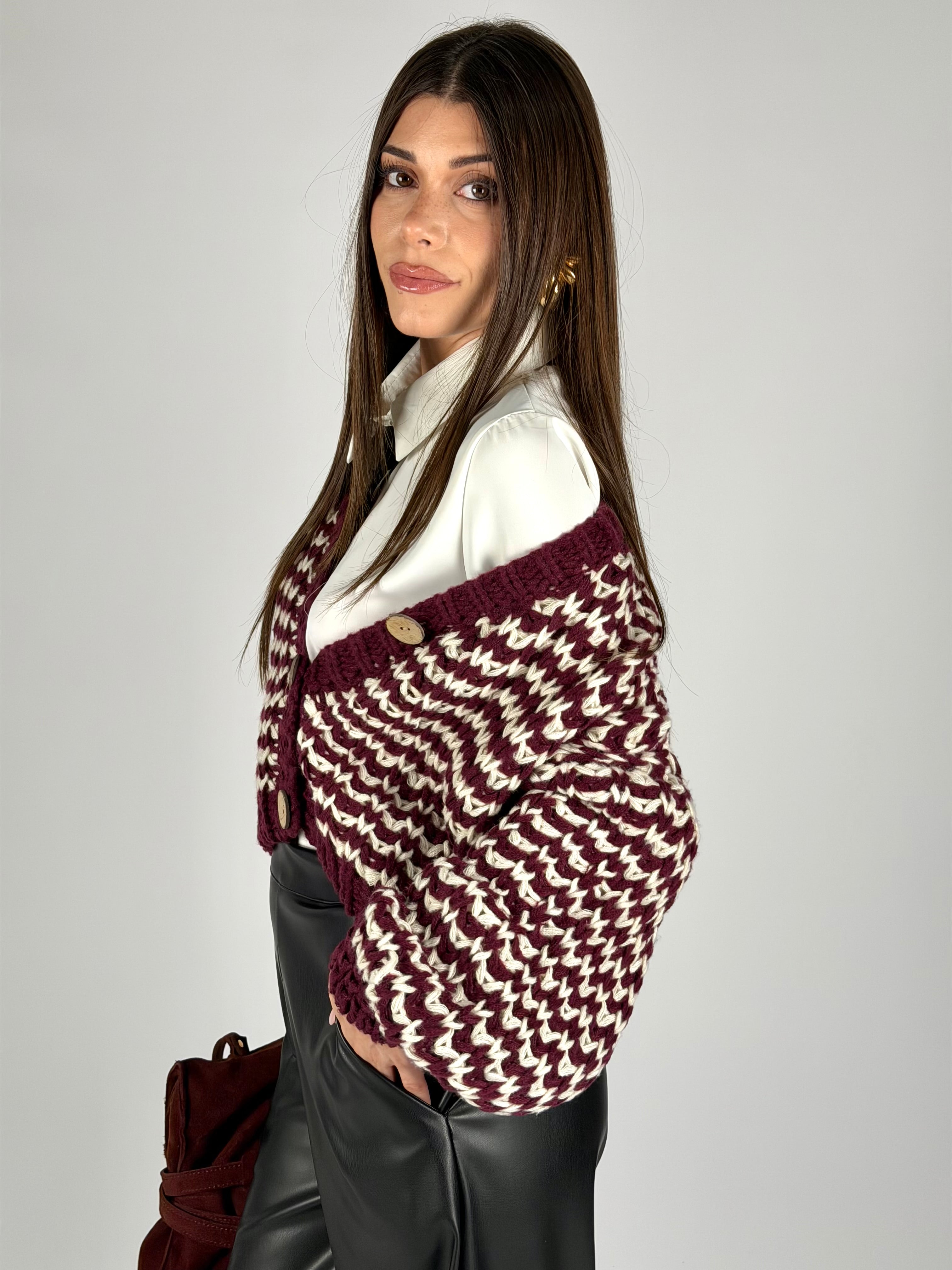 Maglione zig zag bordeaux