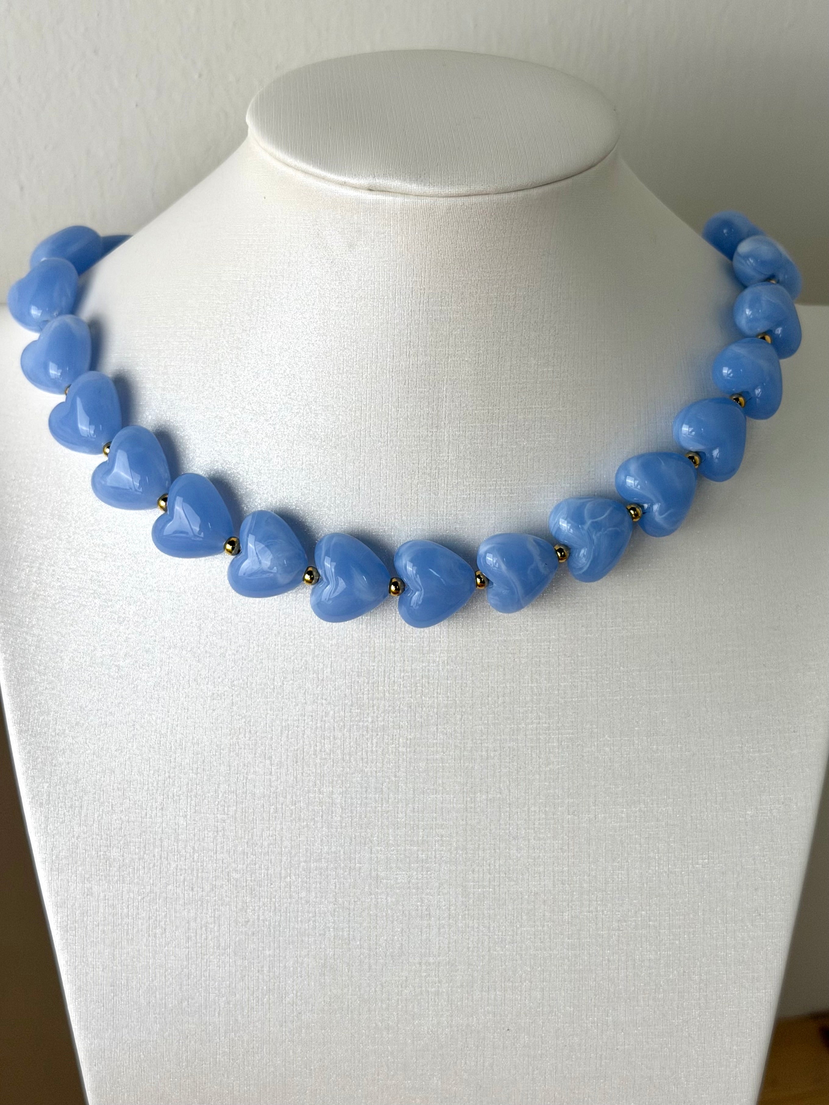 Collana cuori marmorizzata celeste - collezione ORIGAMI