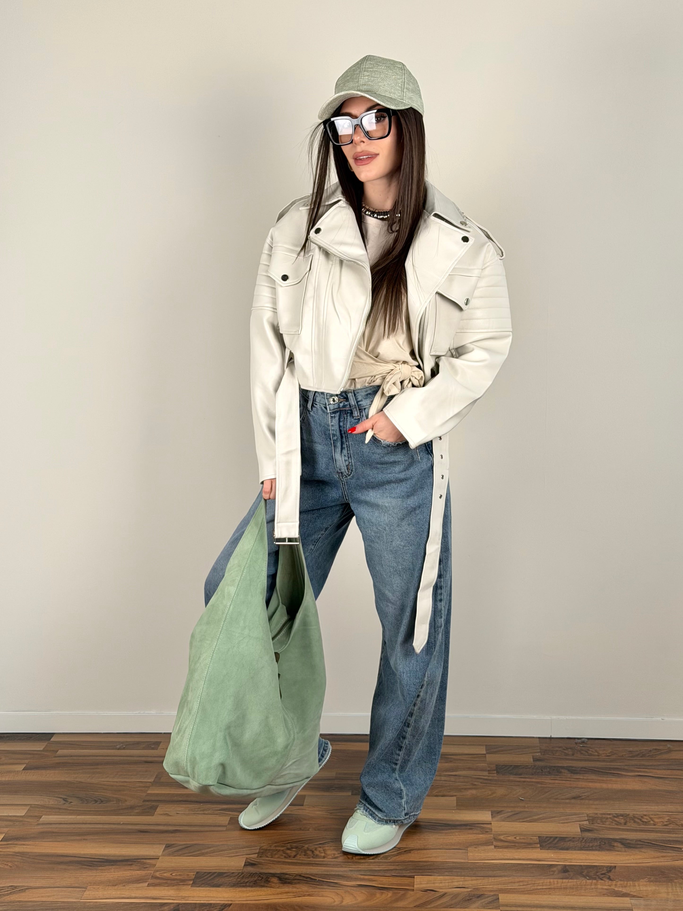 Chiodo ecopelle bronx beige
