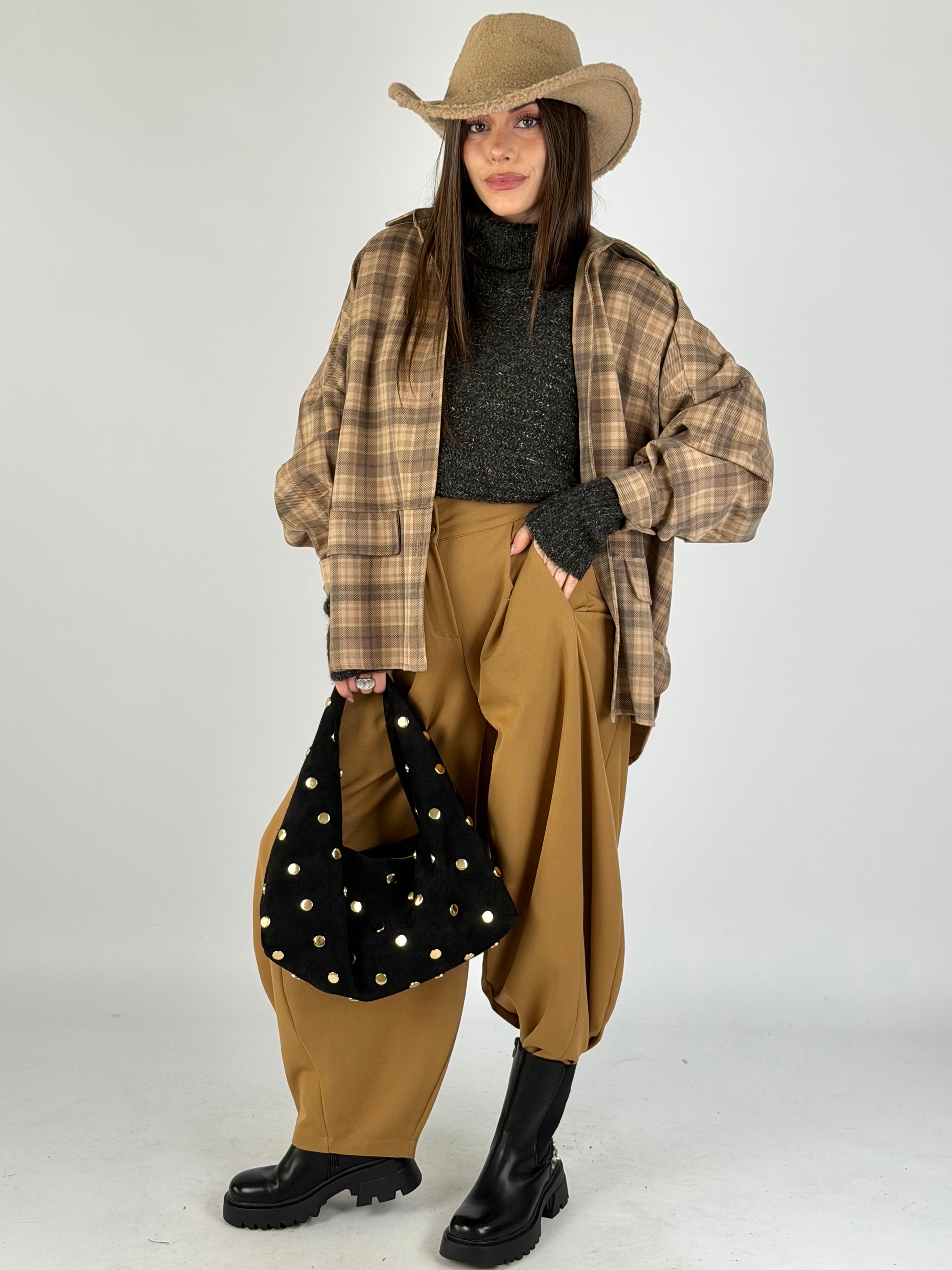 Camicia check parigina tabacco