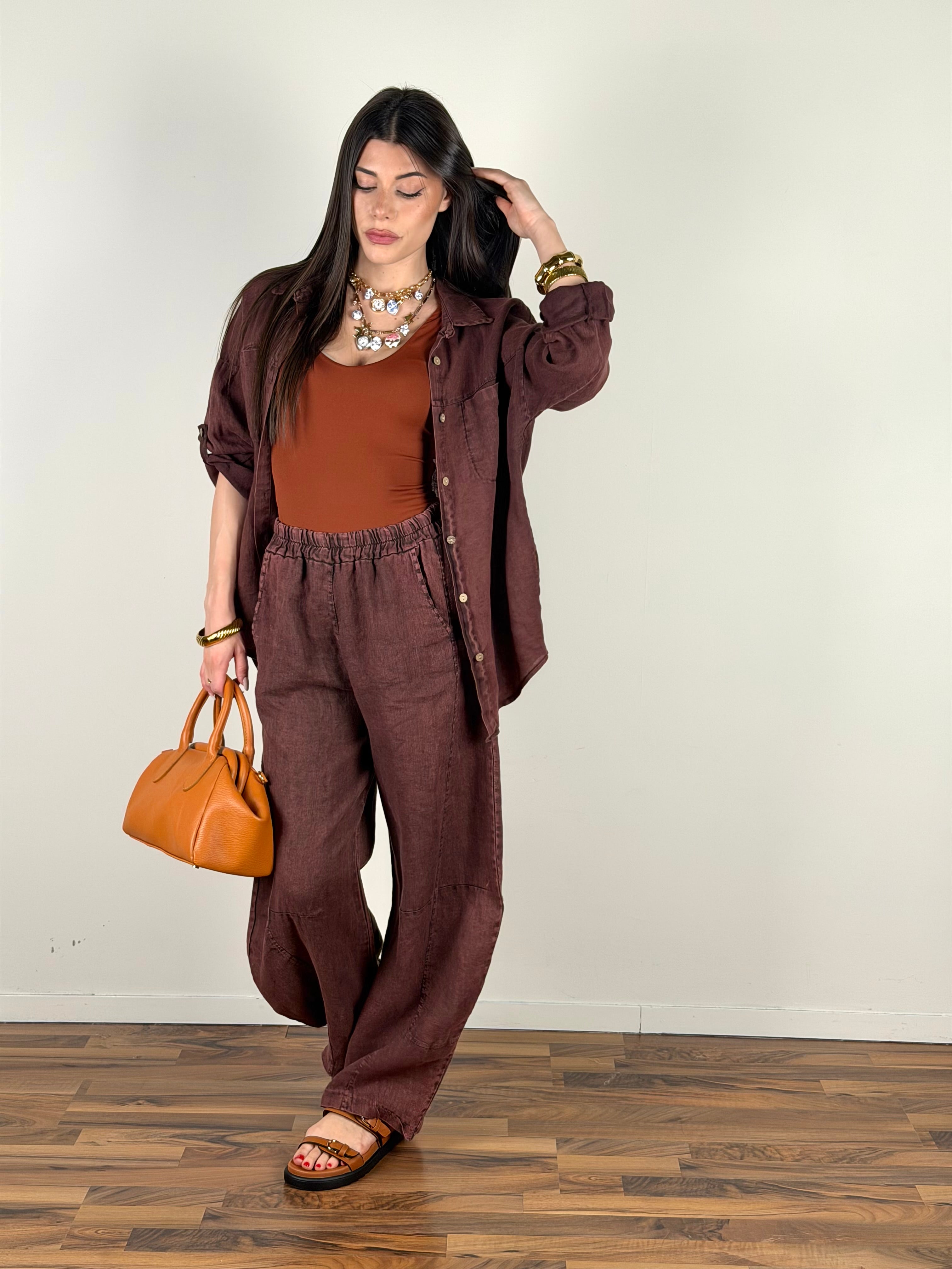 Camicia puro lino Siena bordeaux