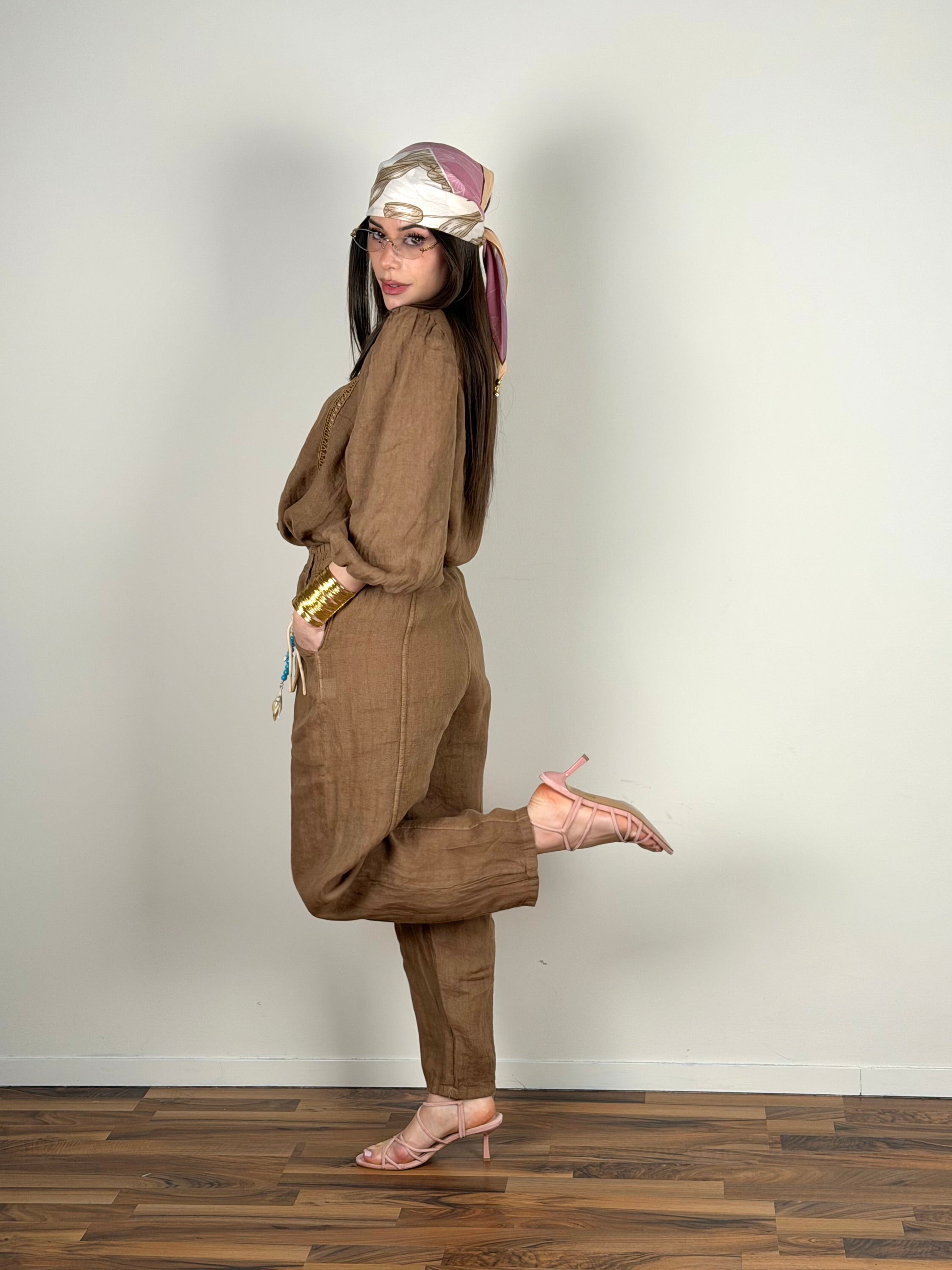 Camicia Nicole Puro Lino tabacco
