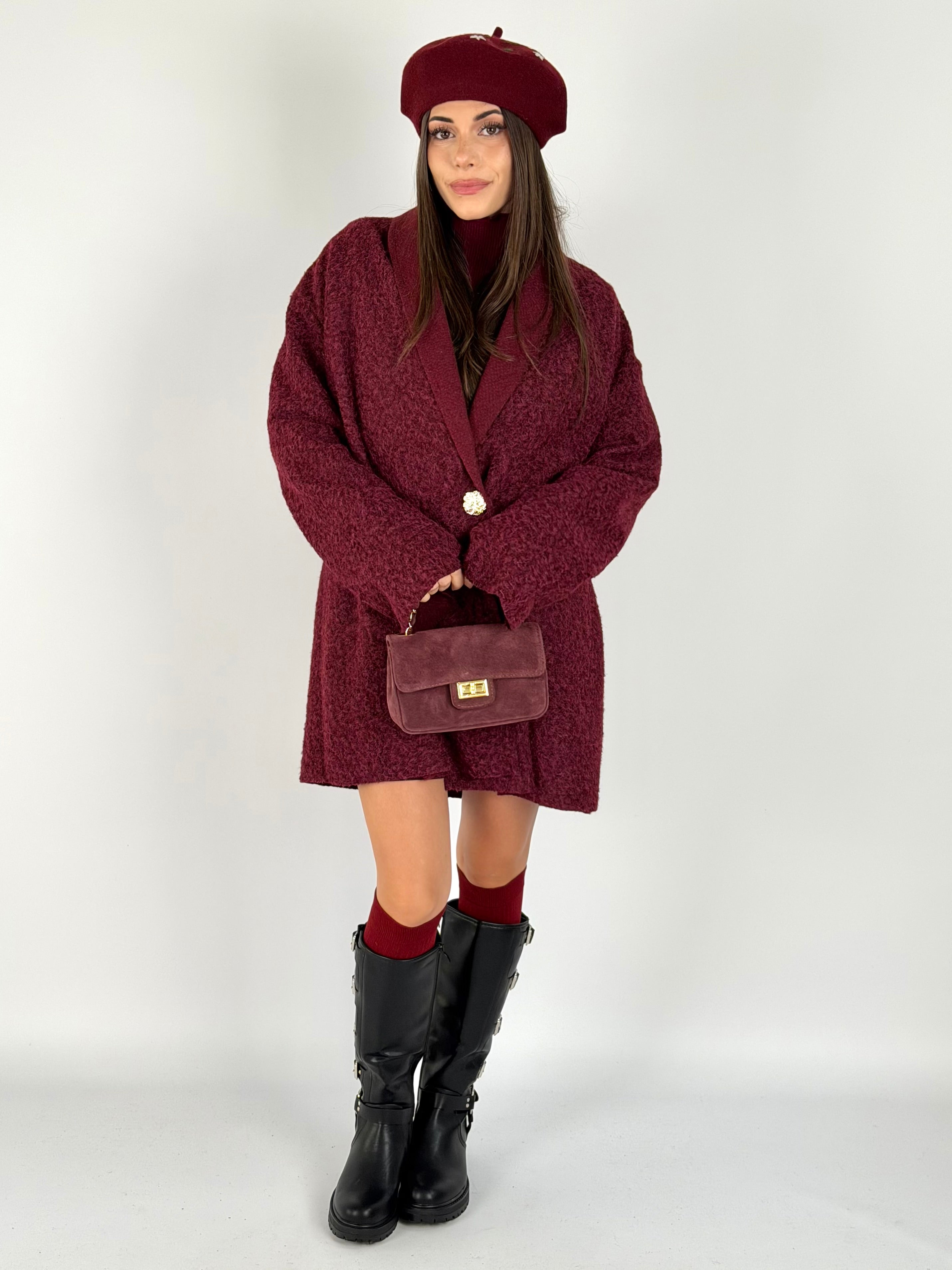 Cappotto bottoni gioiello bordeaux