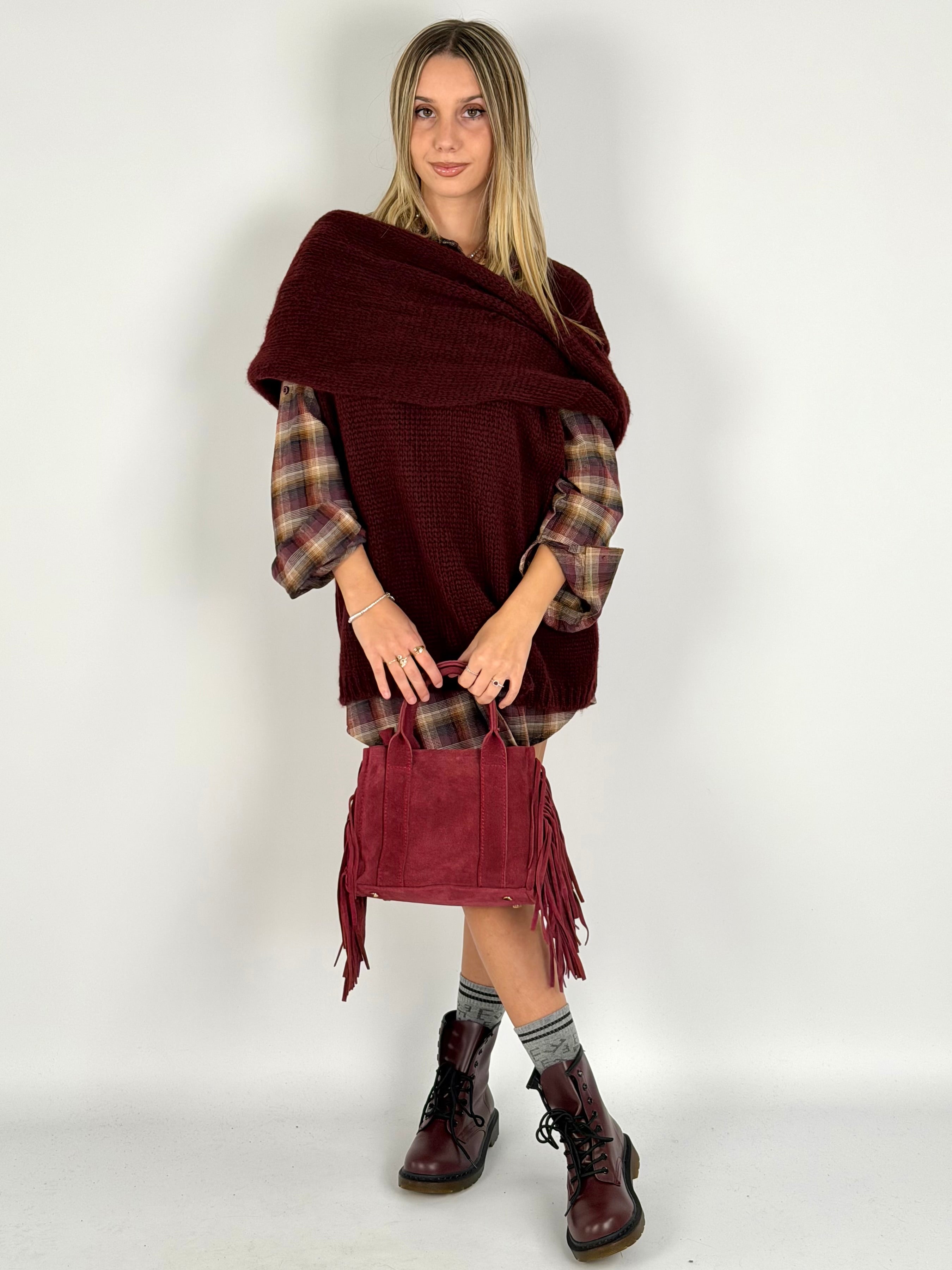 Smanicato + sciarpa bordeaux