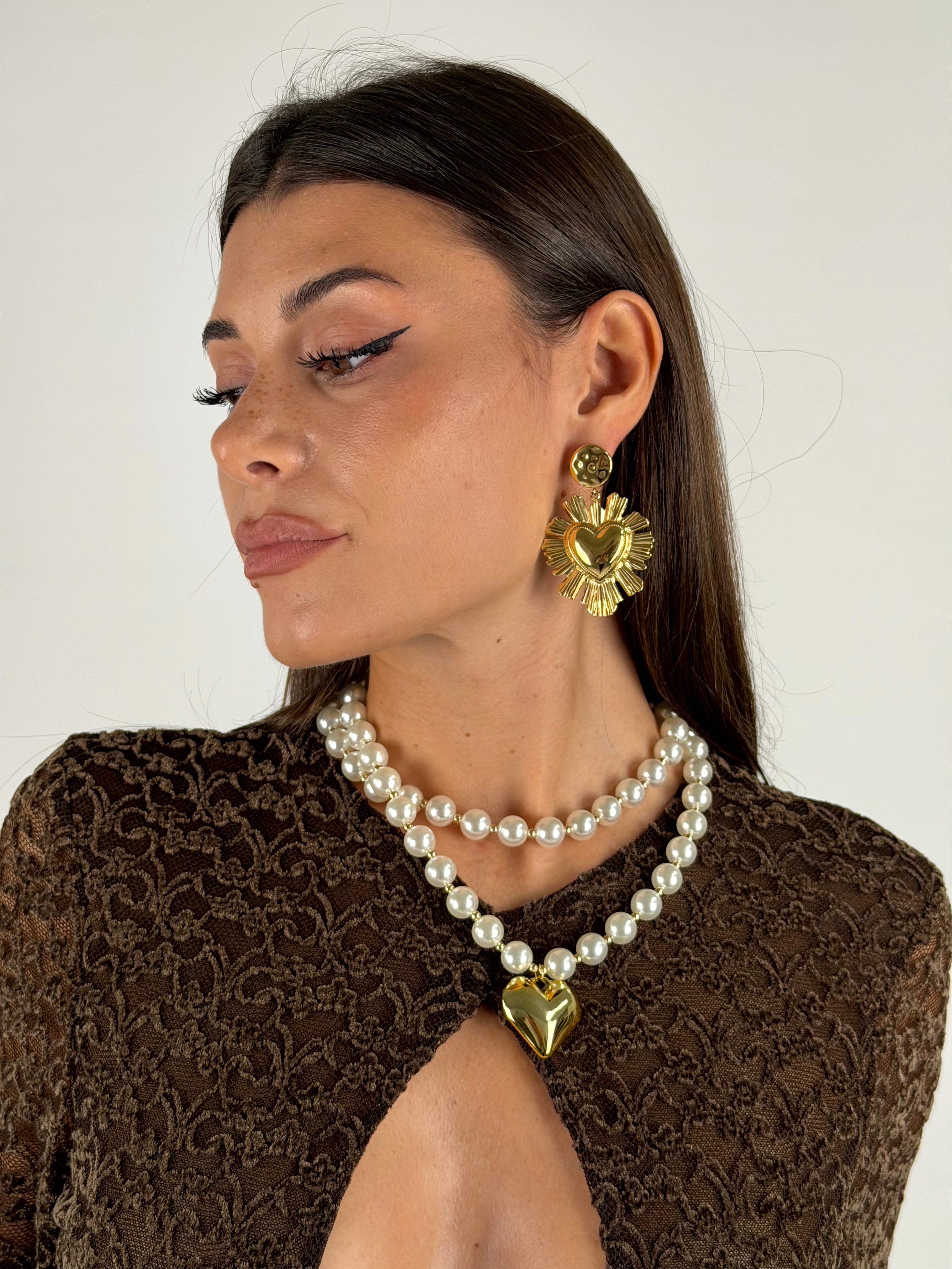 Collana doppia filo perle e cuore