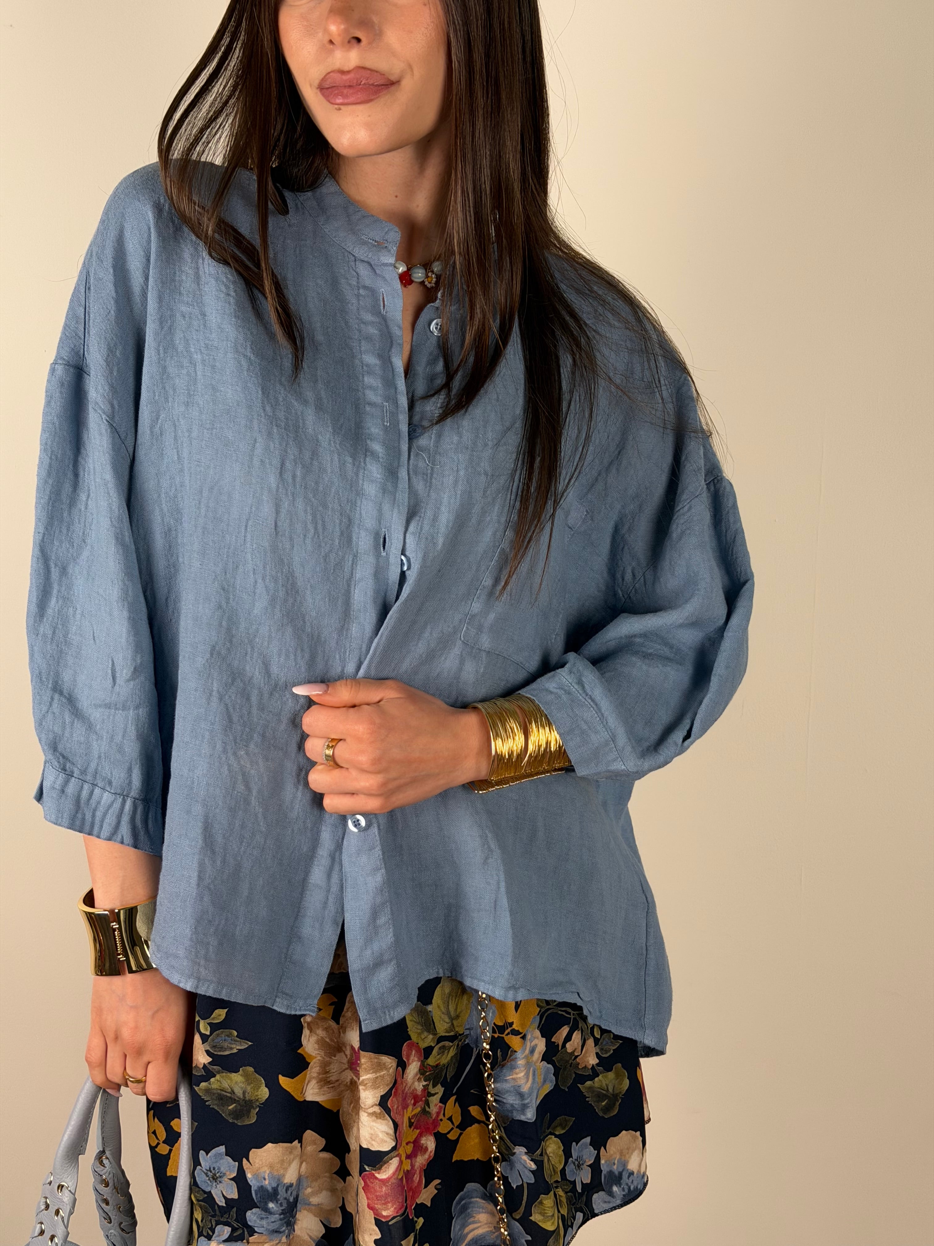Camicia lino Miley celeste