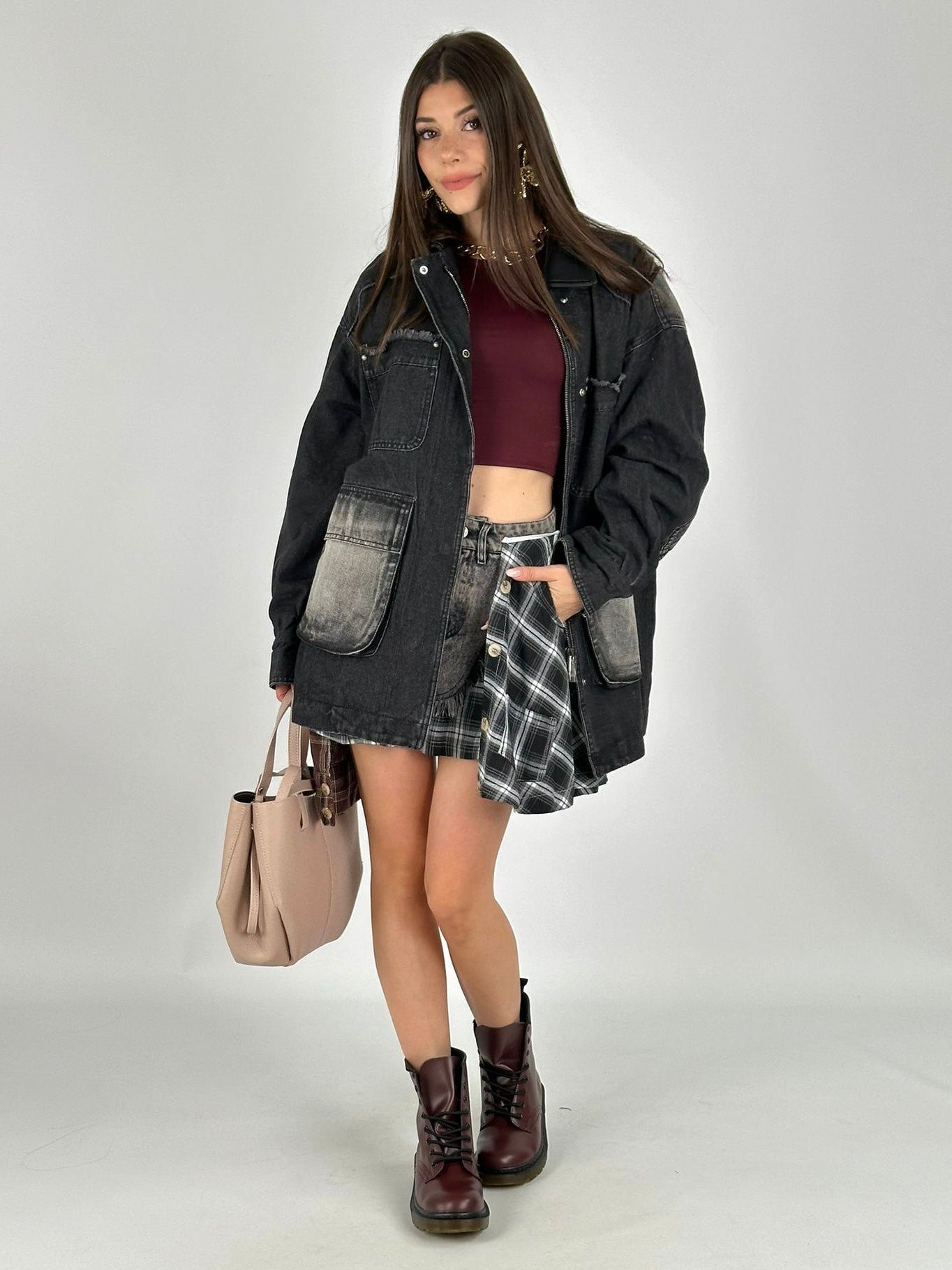 Giubbino denim inserti ecopelle