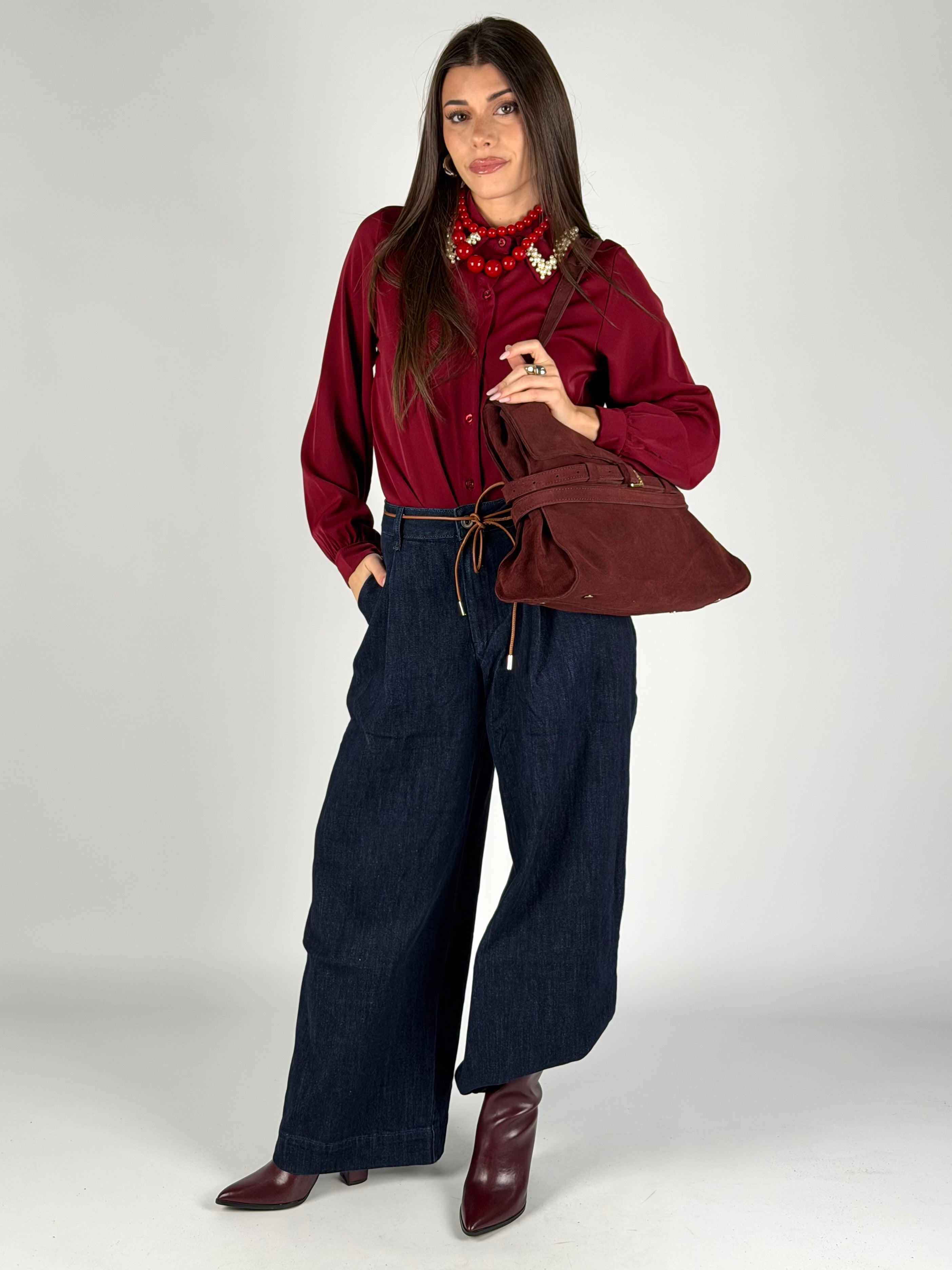 Camicia colletto perle bordeaux