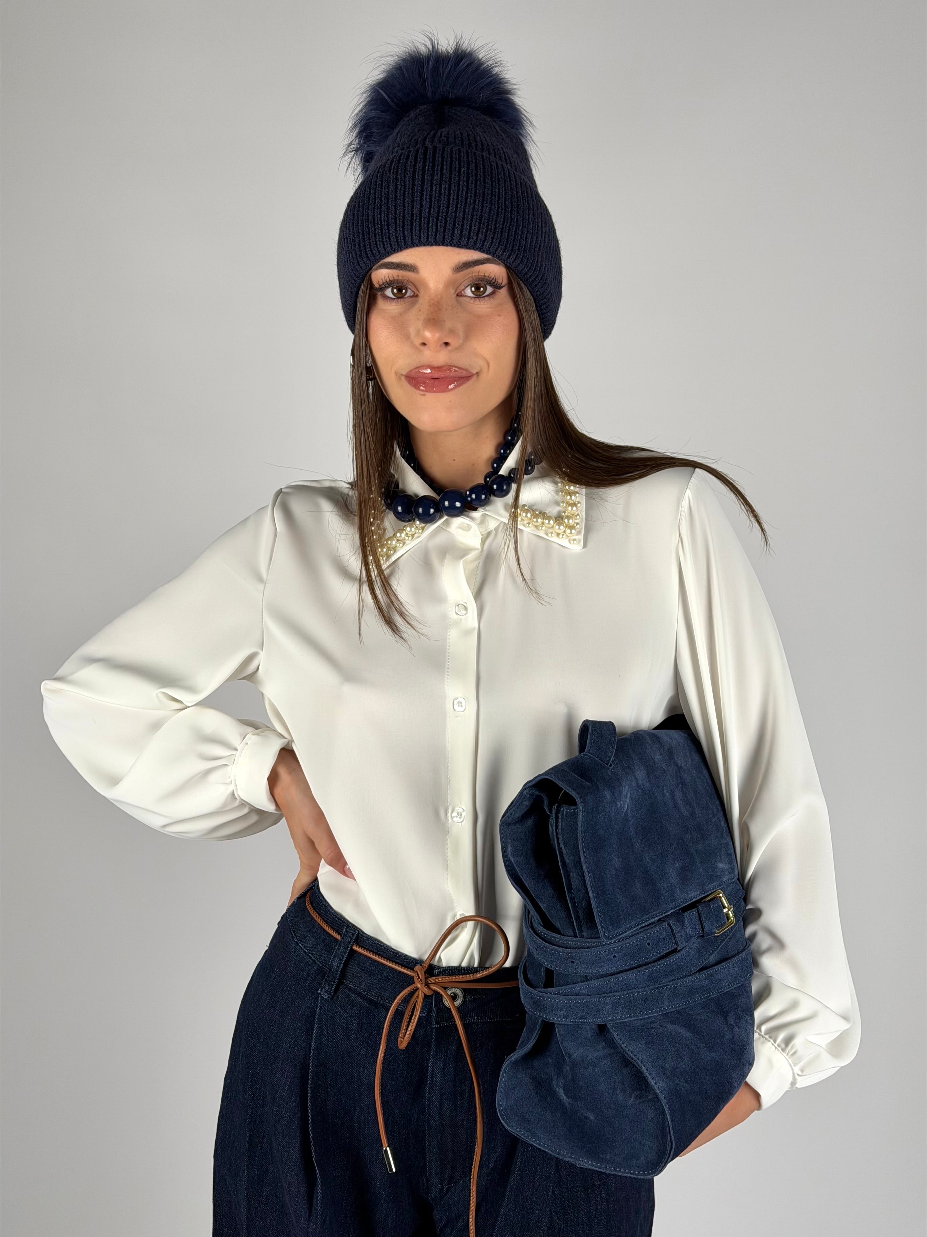Camicia colletto perle bianca
