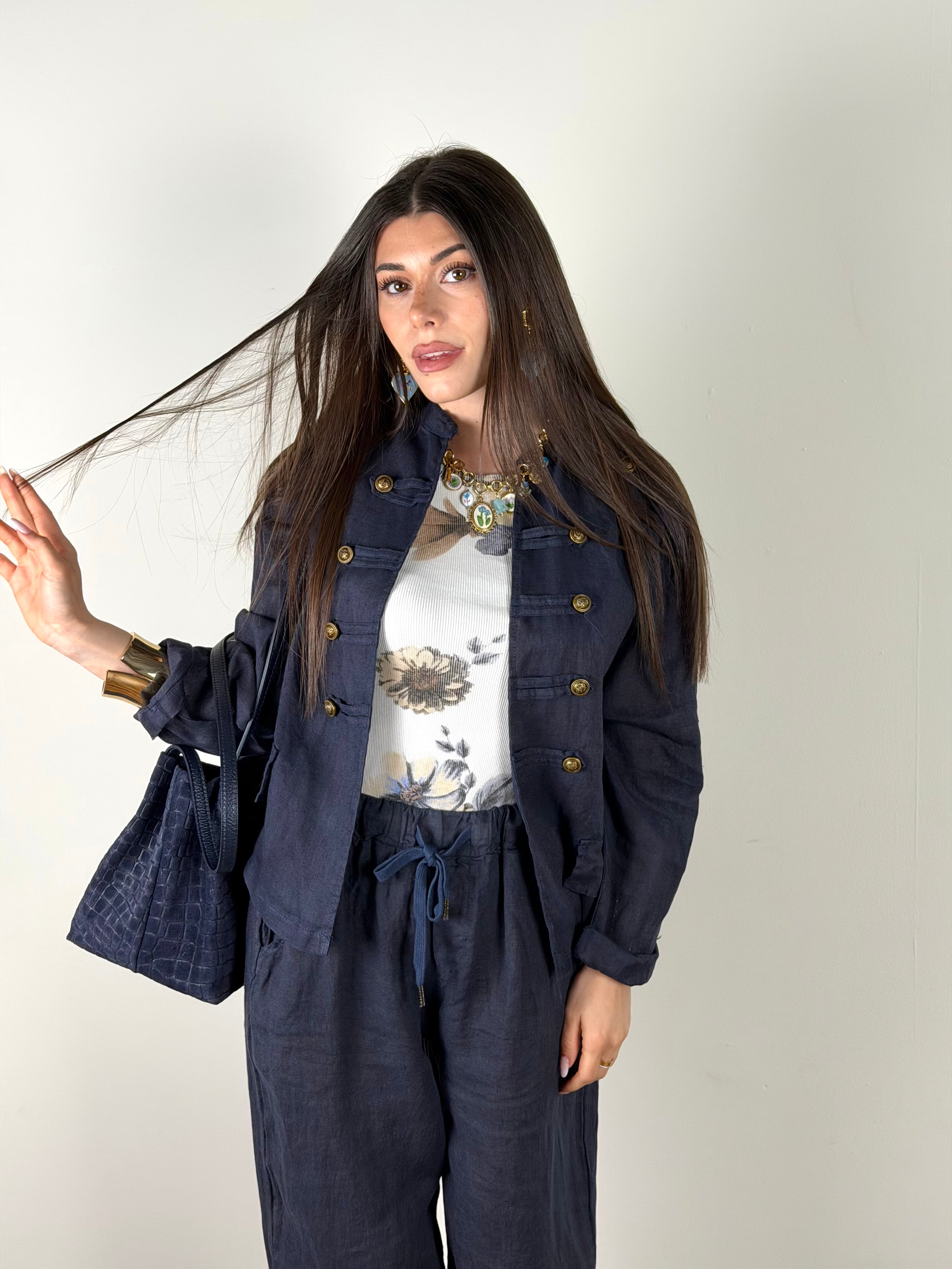 Giacca Lino Napoleone blu