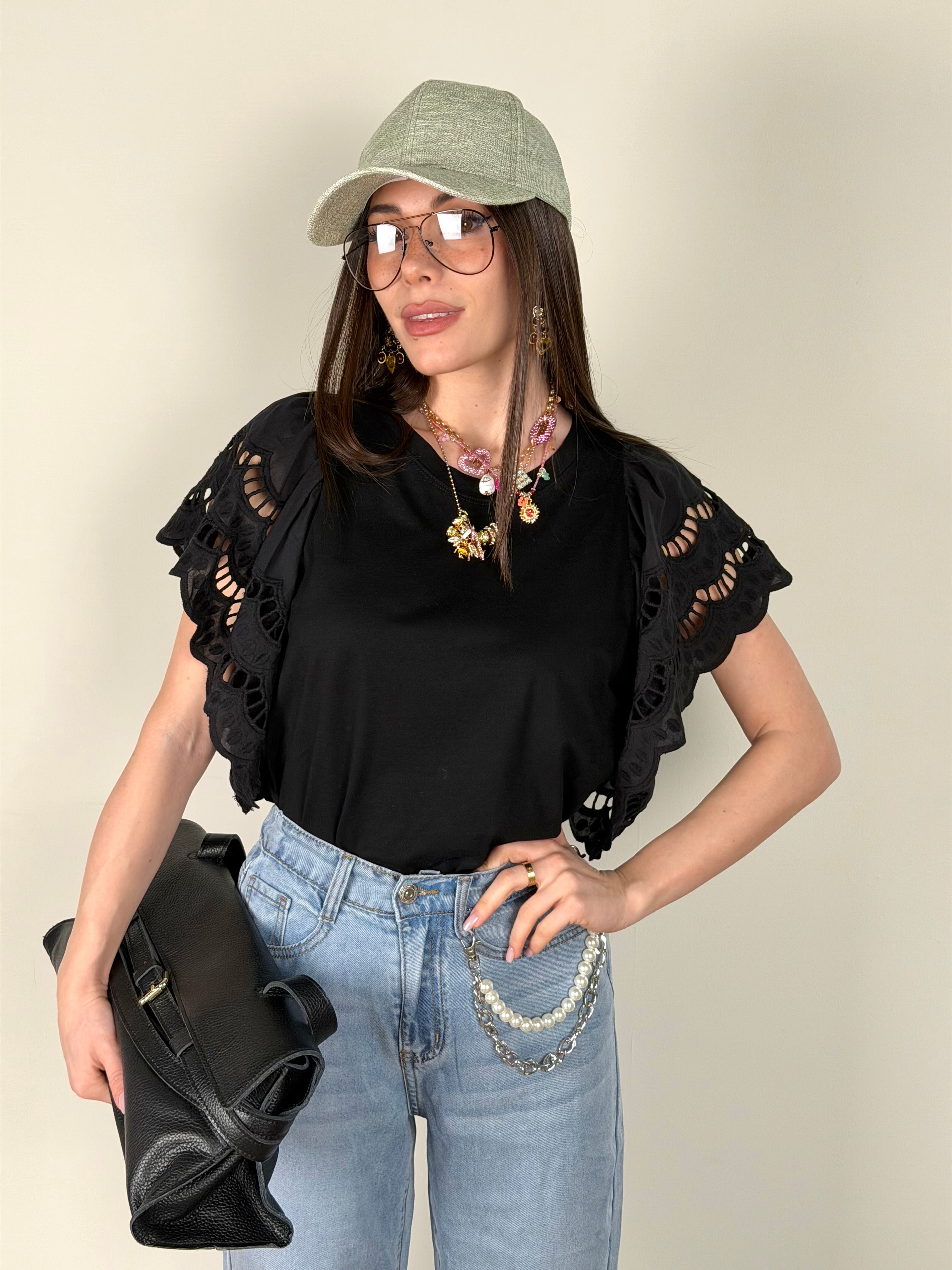 Maglia maxi volant nero