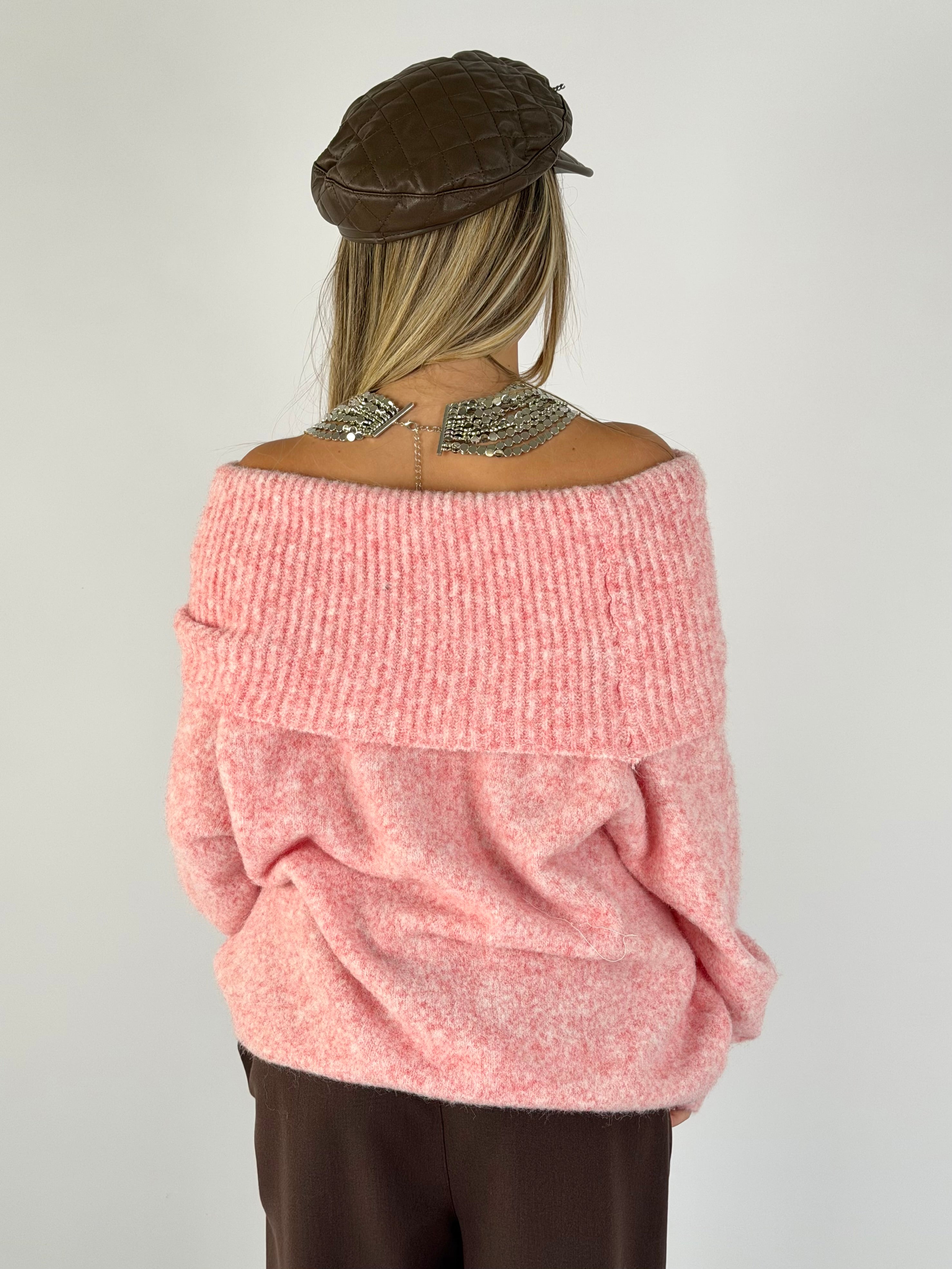 Maglia scollo a barca rosa