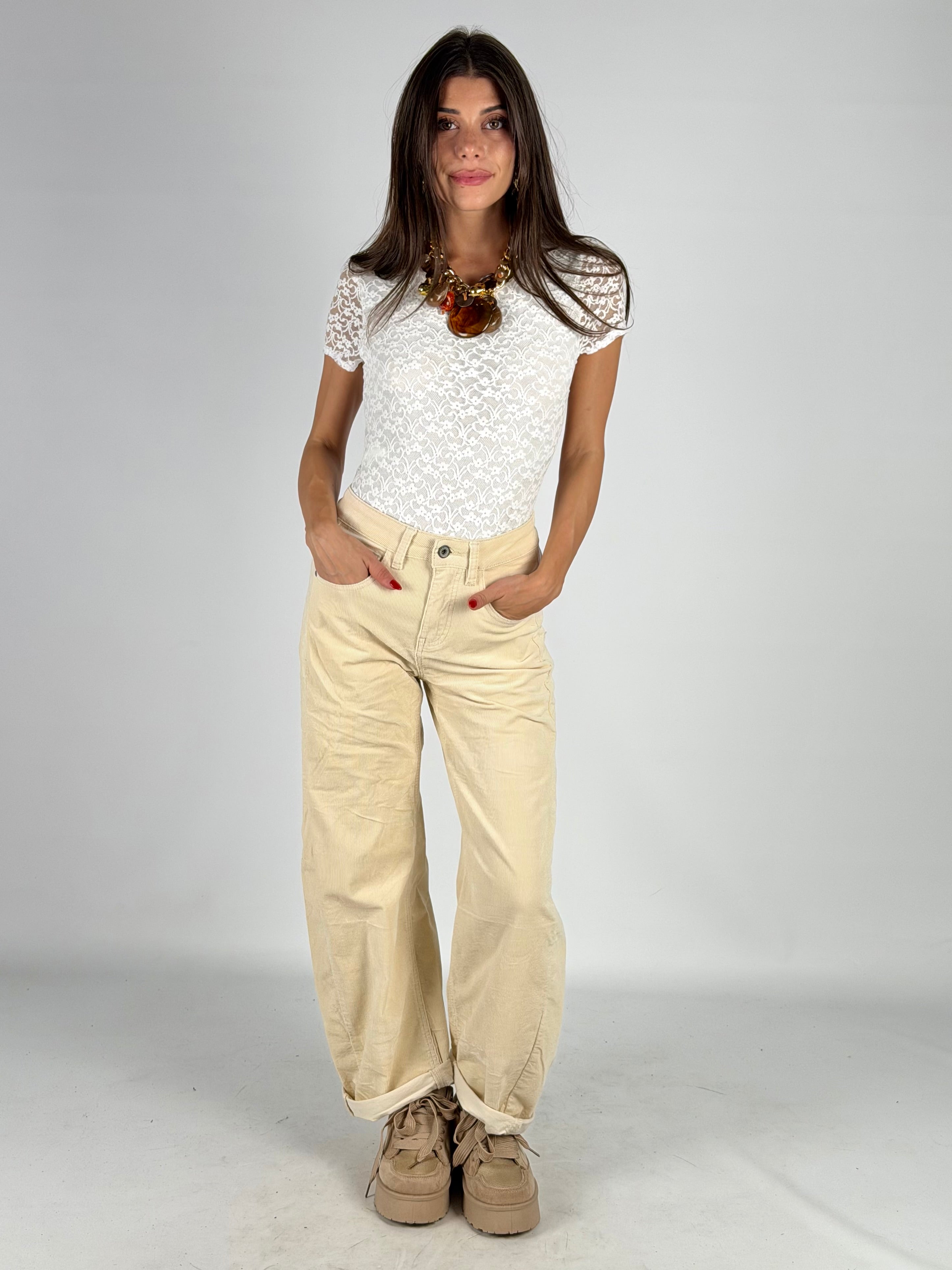 Pantalone velluto balloon panna