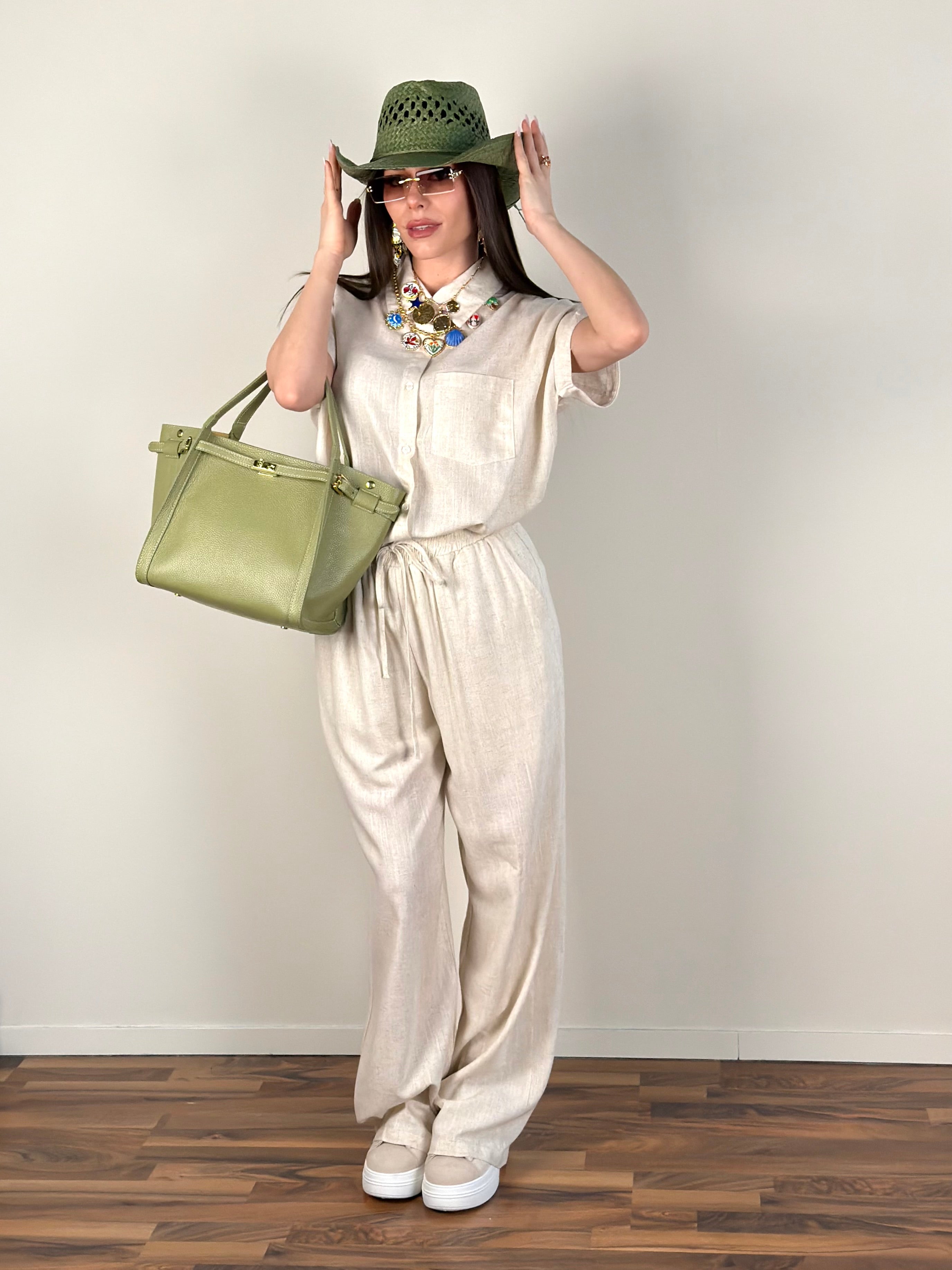 Completo lino beige