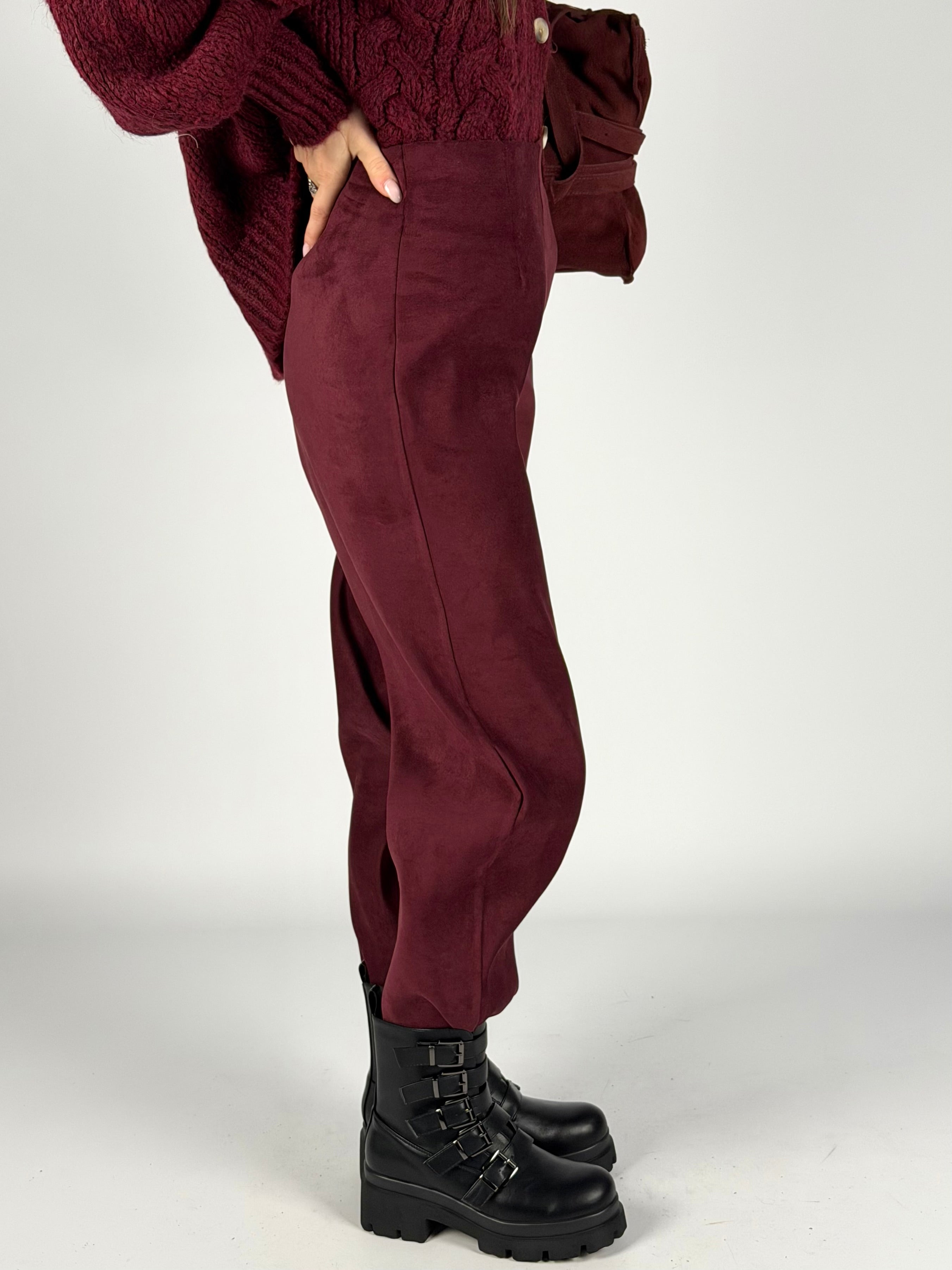 Pantalone scamosciato bordeaux