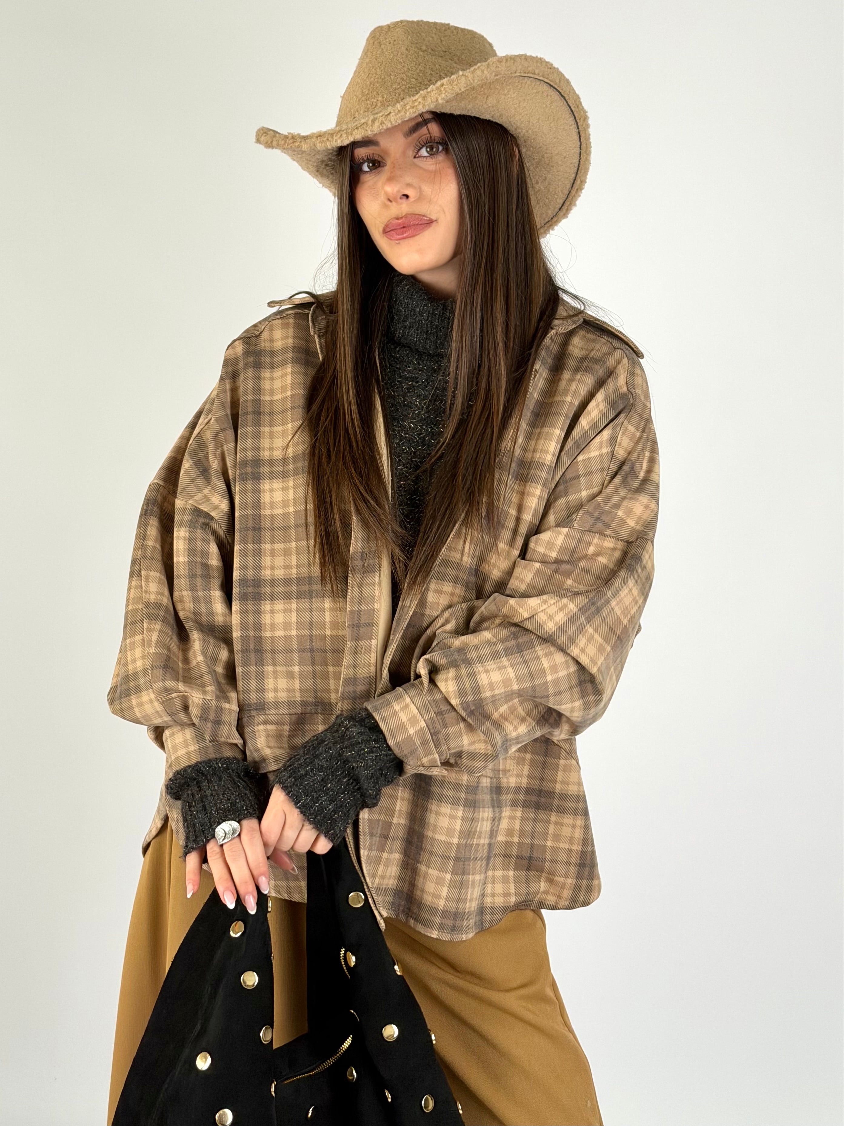 Camicia check parigina tabacco