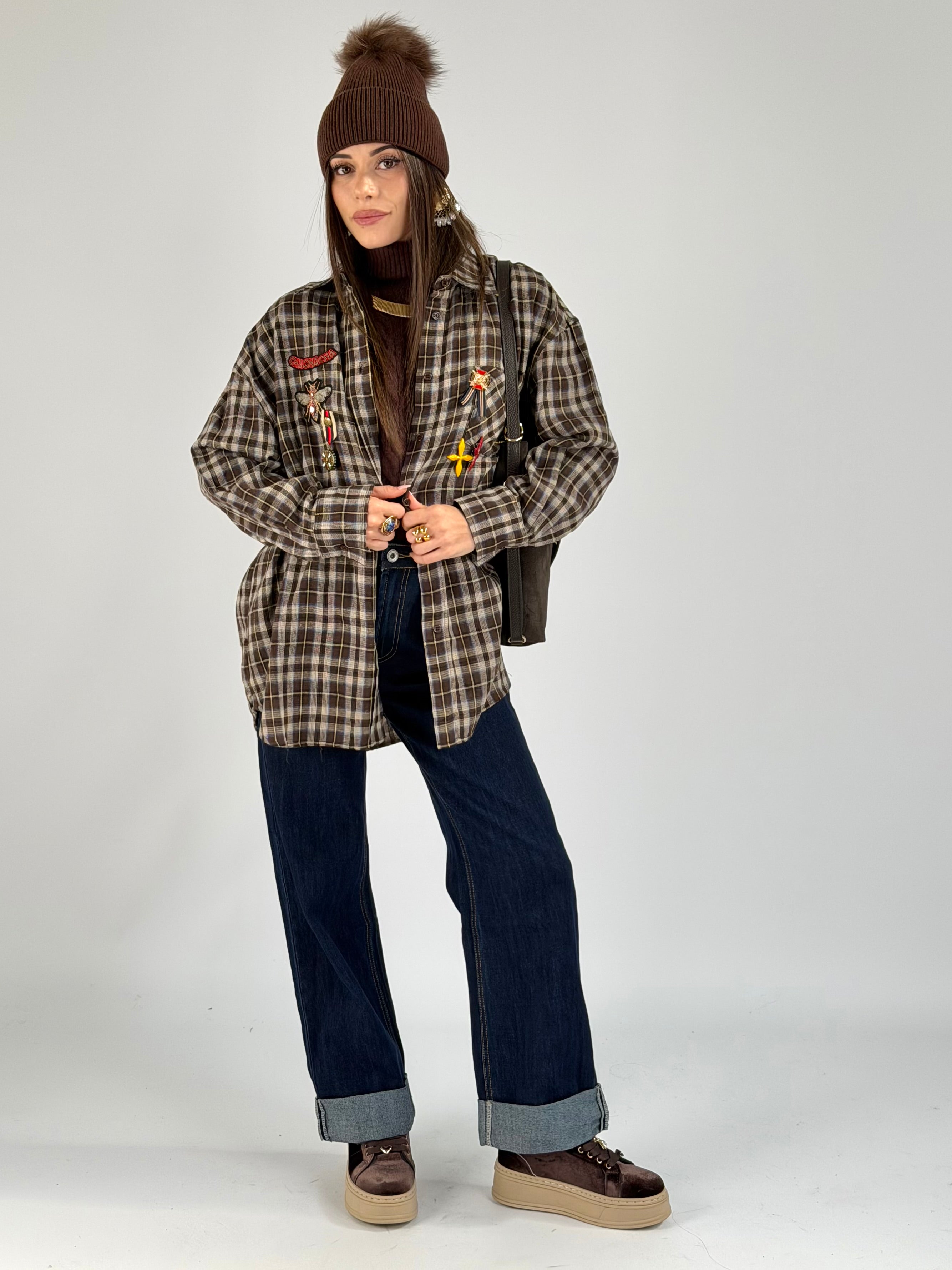 Camicia check spille moro