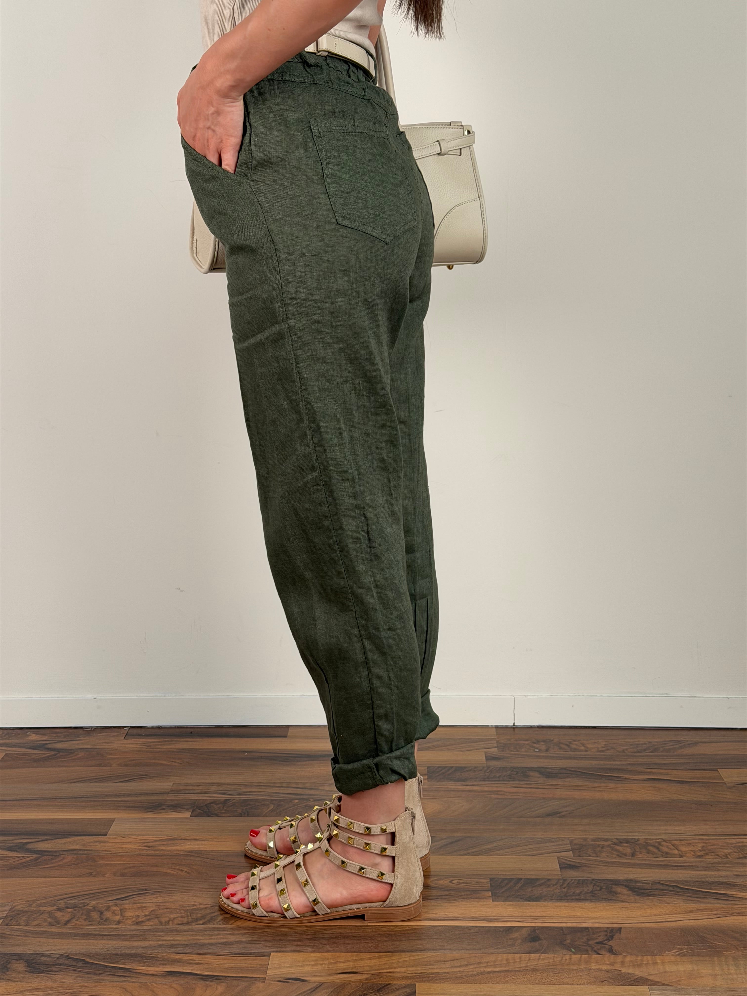 Pantalone puro lino Benny verde