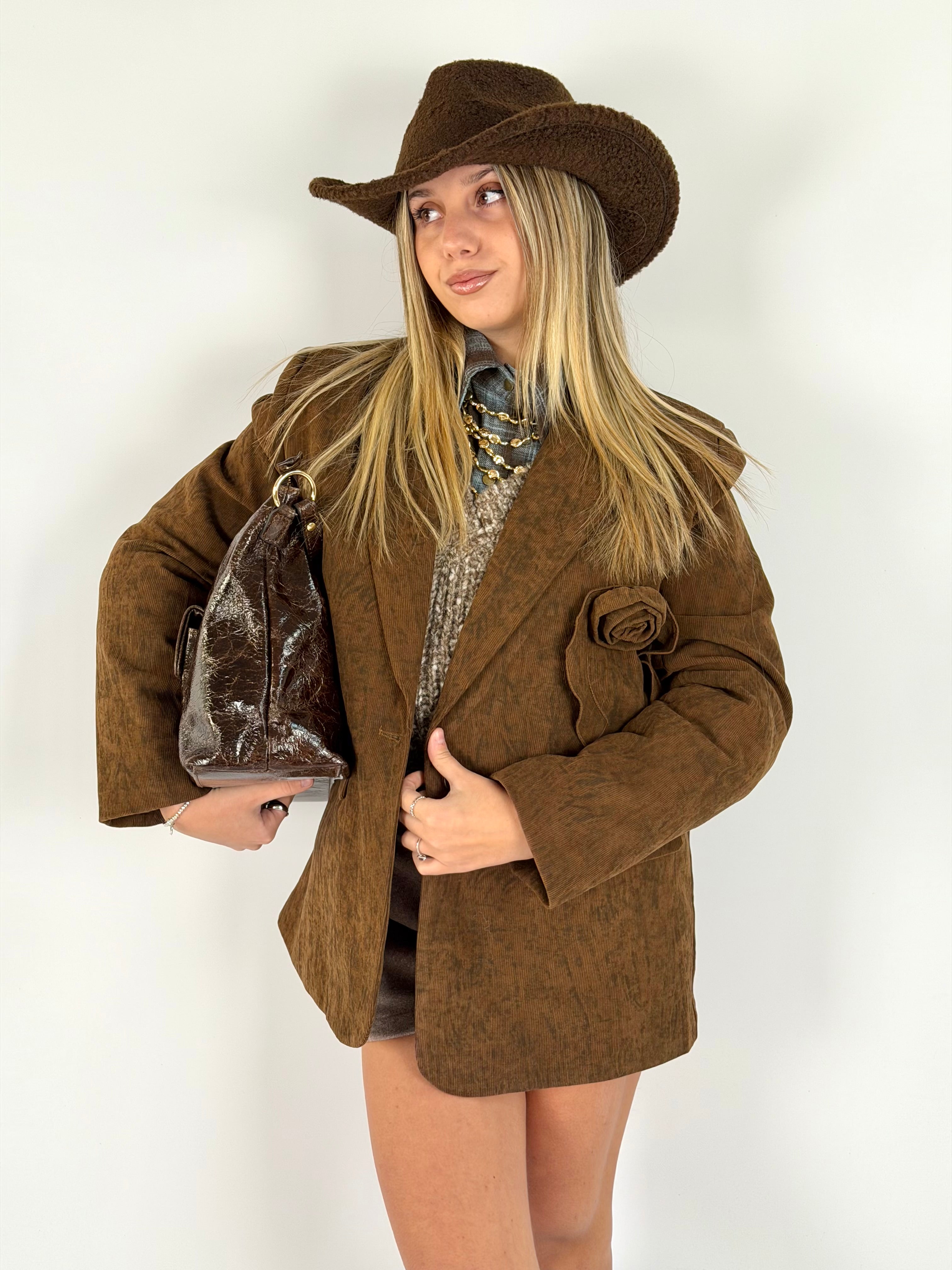 Giacca spilla maxi rosa tabacco