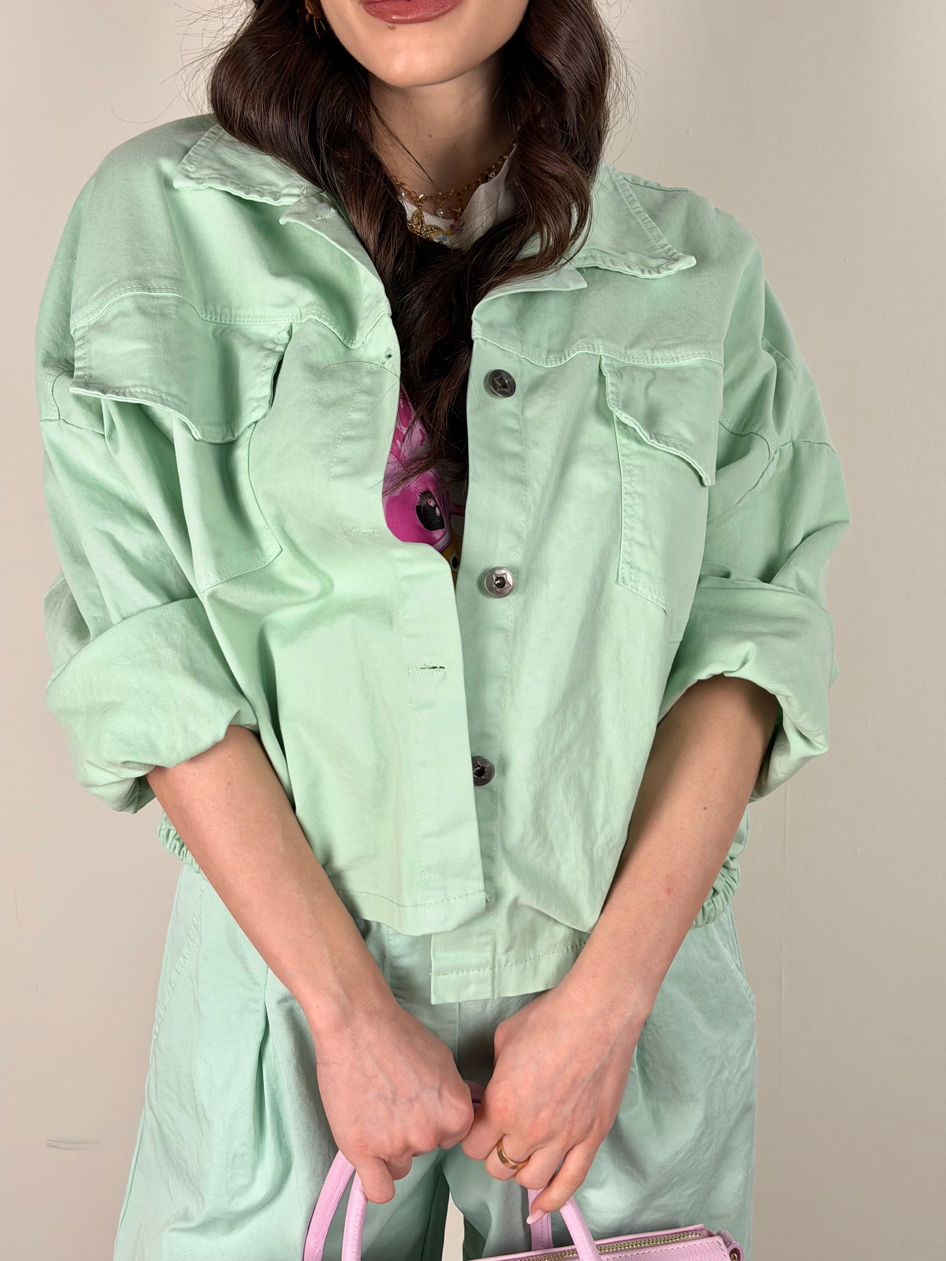 Giubbino jeans Carmen verde acqua