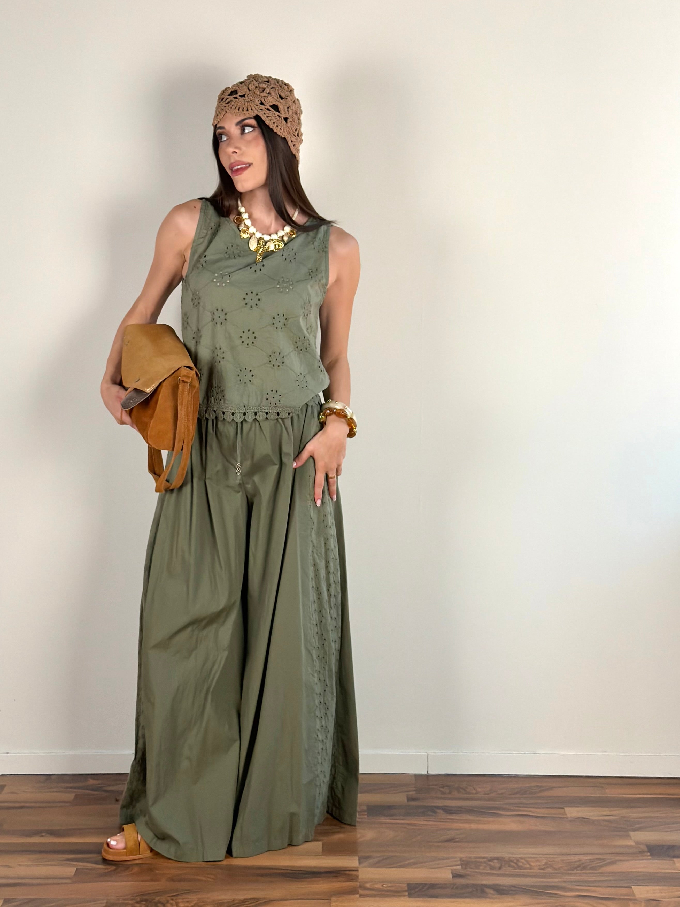 Pantalone colors pizzo sangallo verde