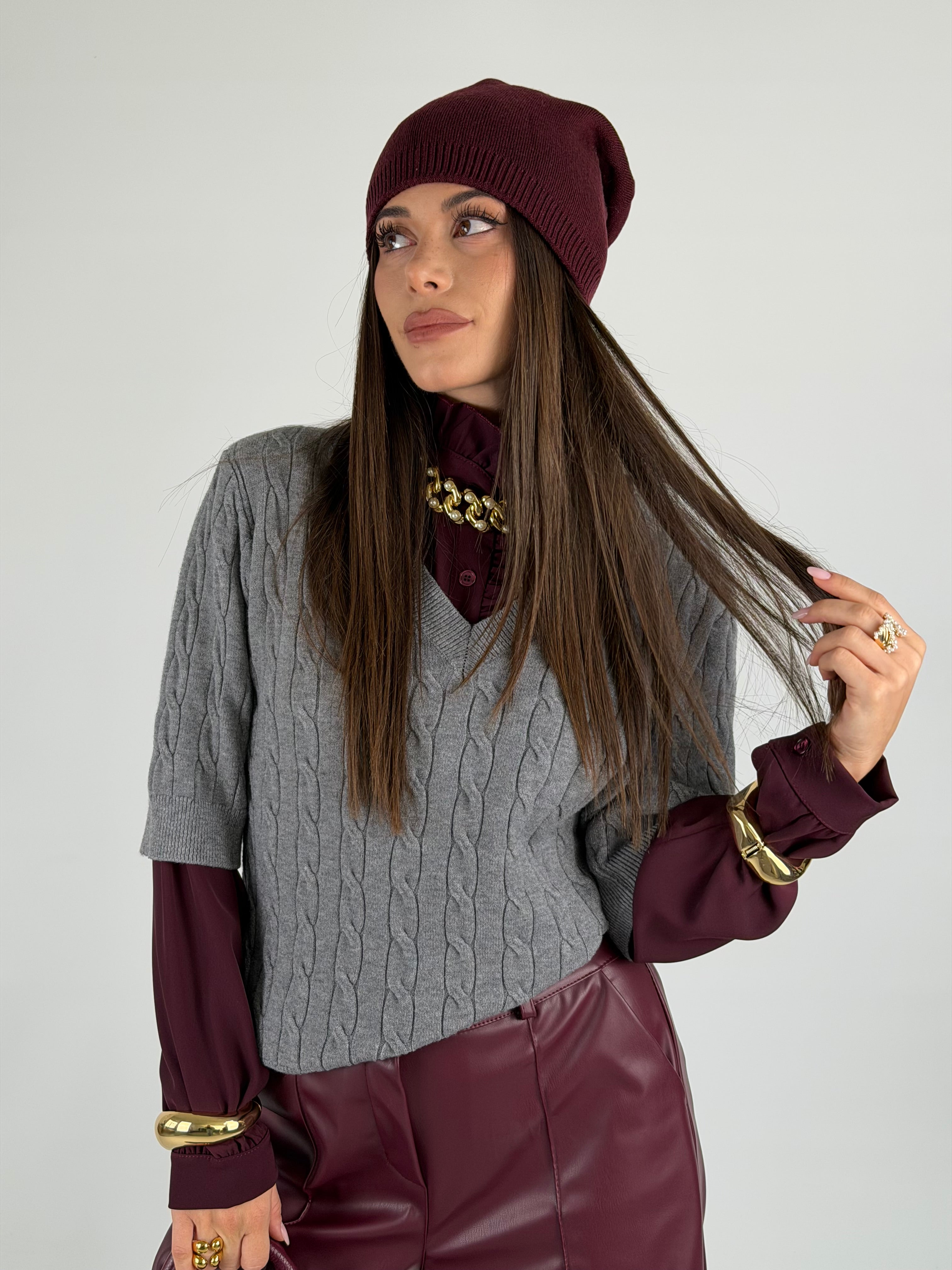Maglione treccia grigio