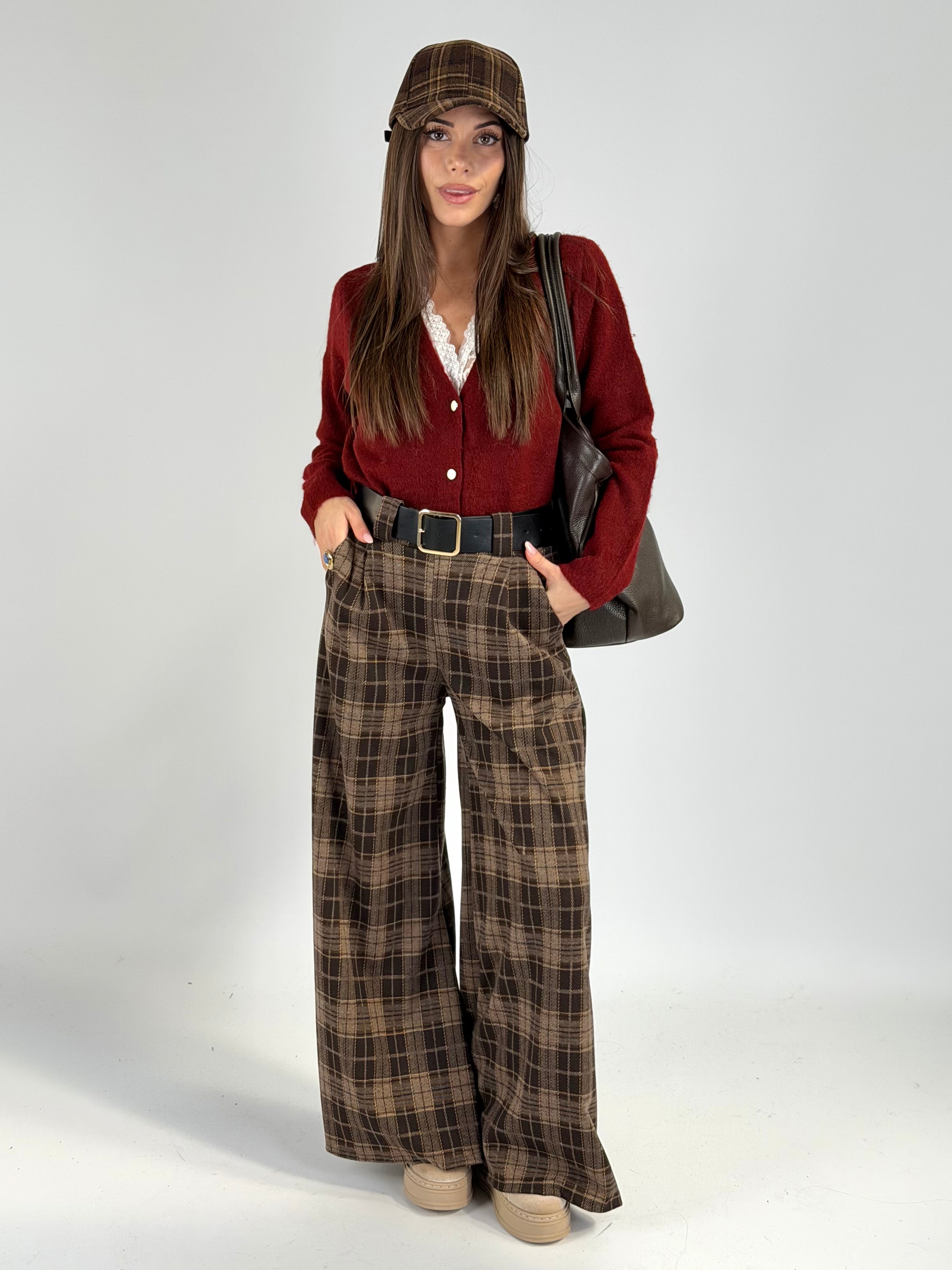Pantalone quadri marrone