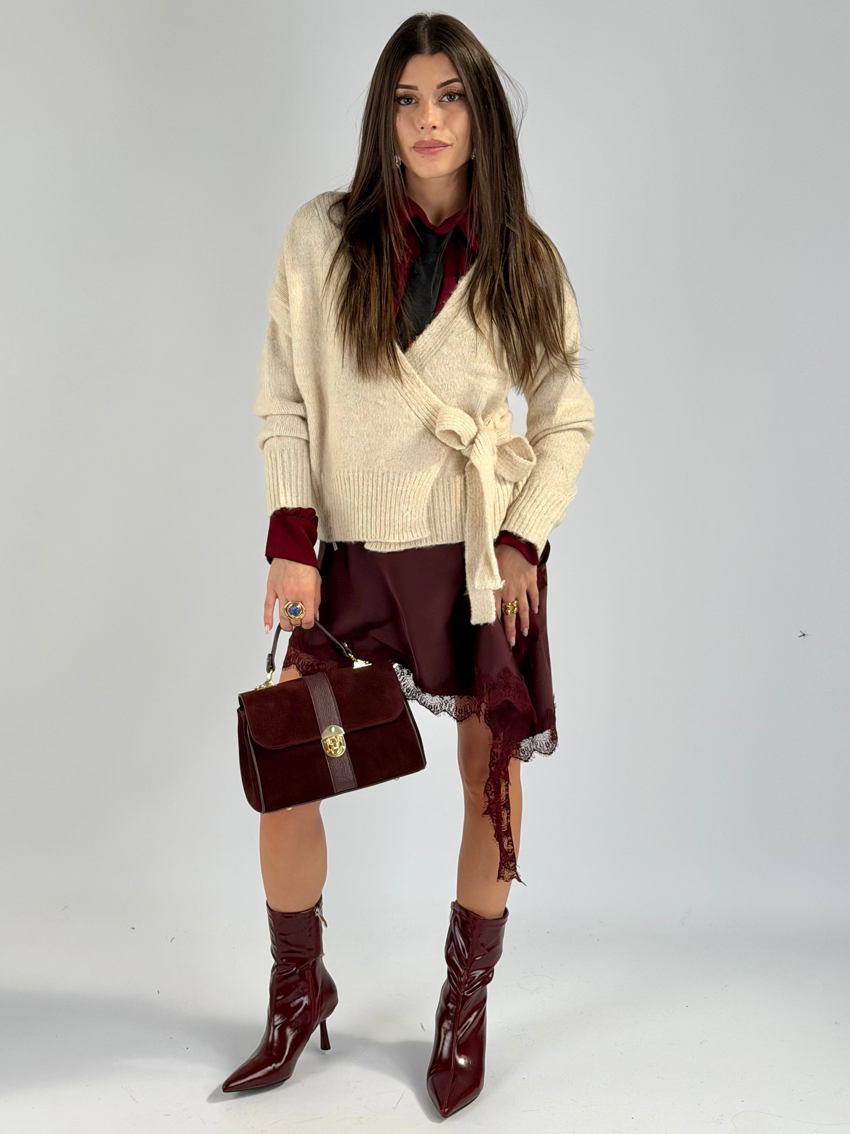 Maglia fiocco laterale beige