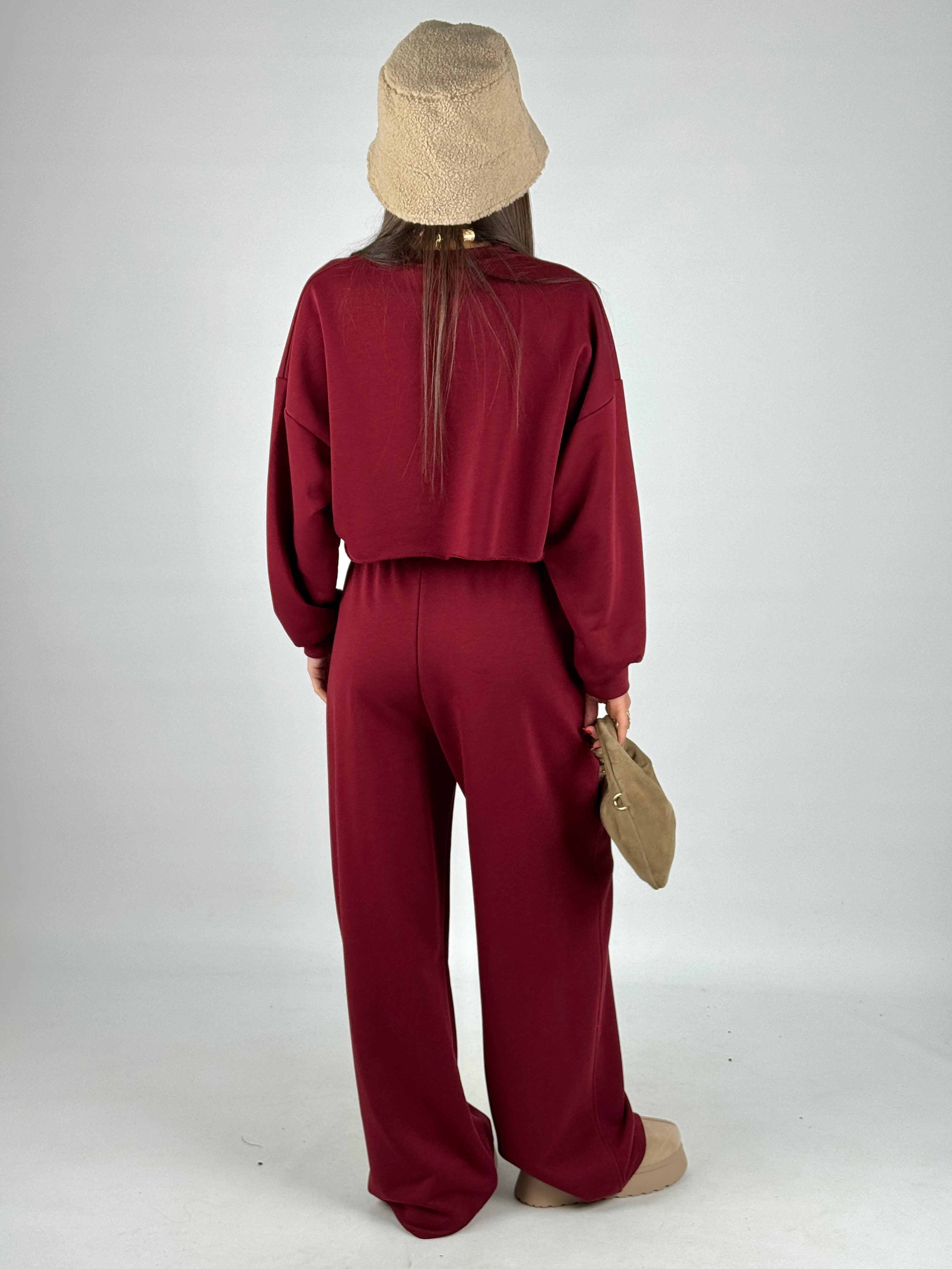 Pantalone tuta crop bordeaux