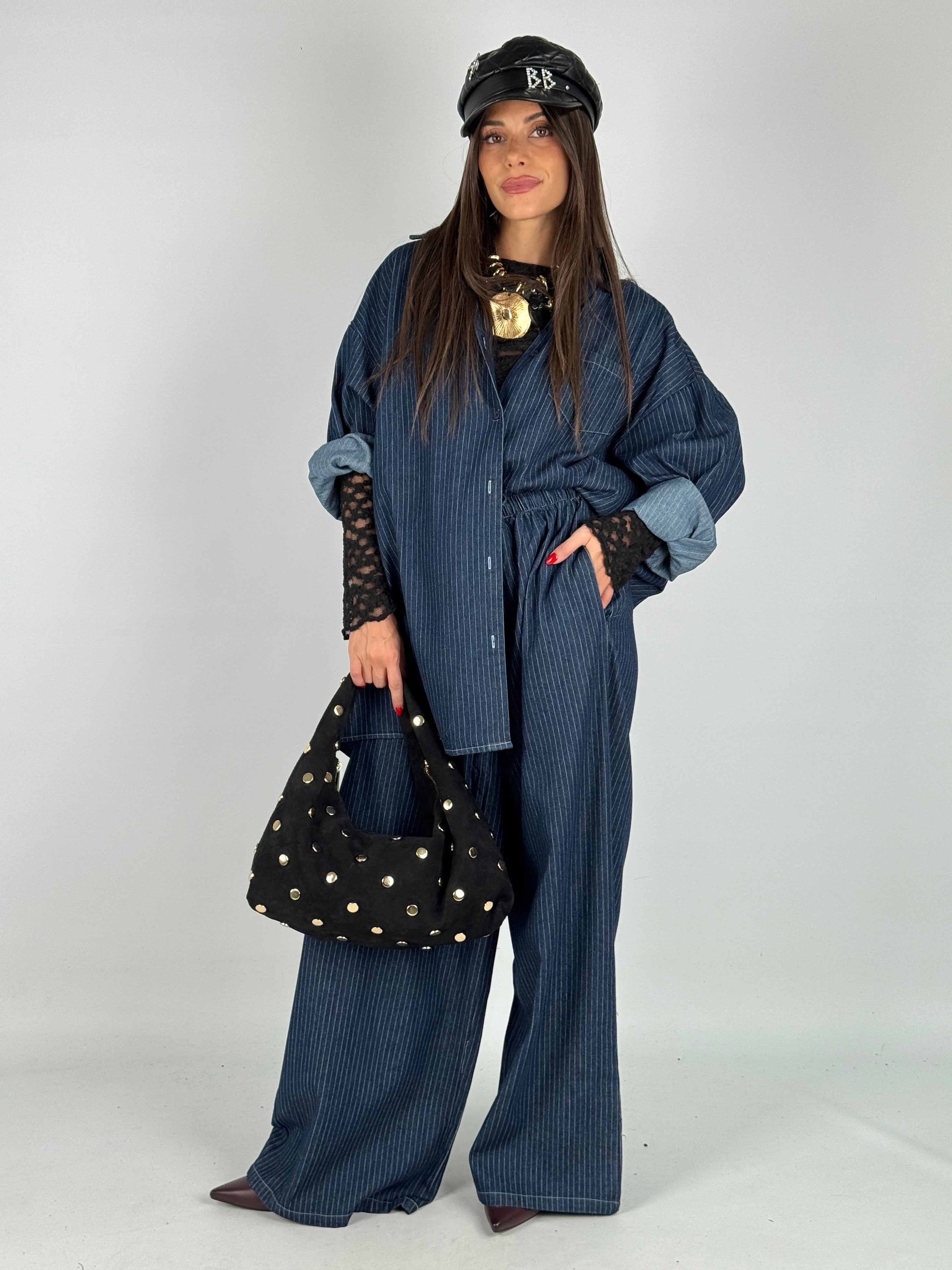 Camicia completo denim gessato