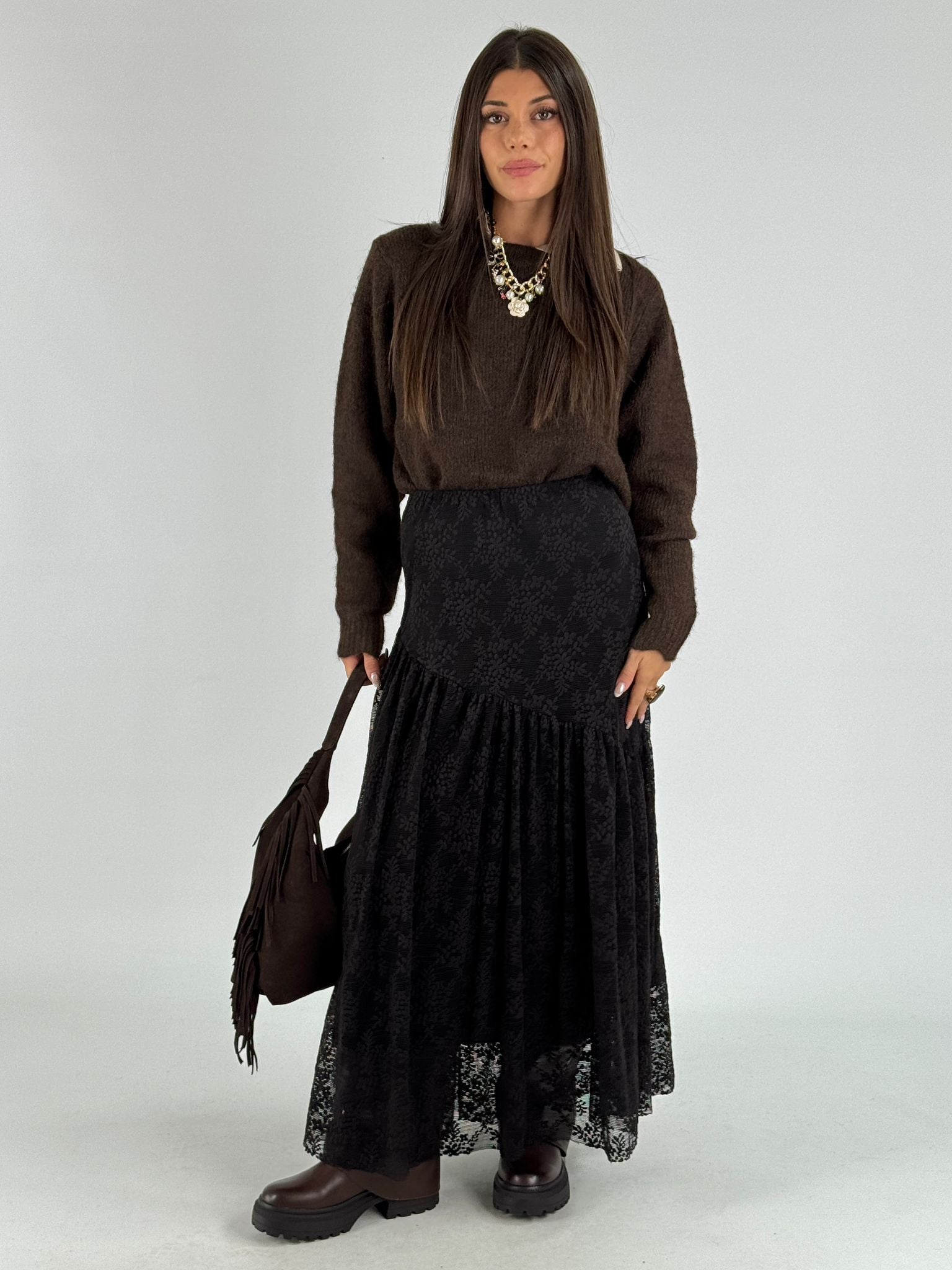 Gonna pizzo Genova nera