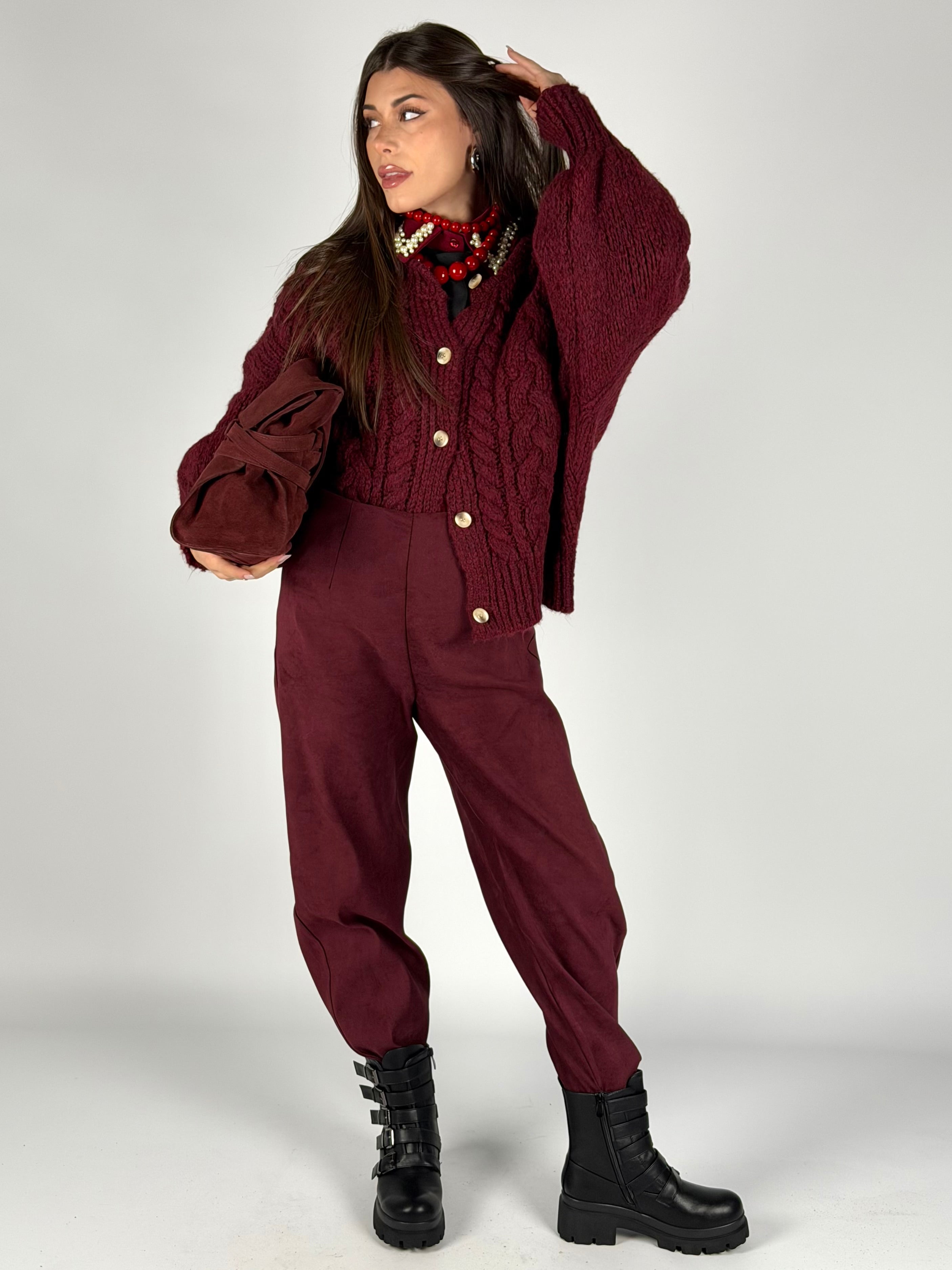 Pantalone scamosciato bordeaux