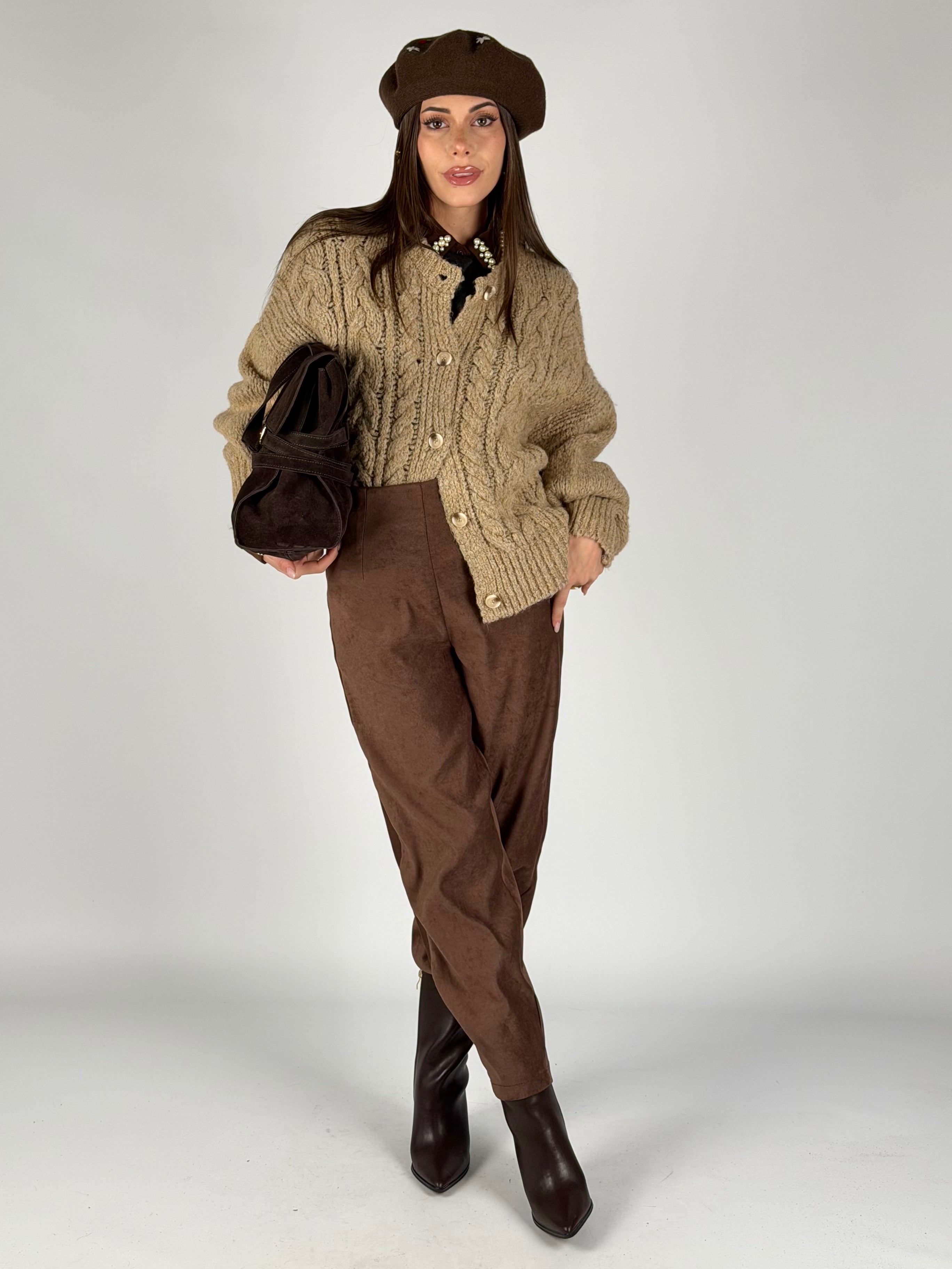 Maglia Cardigan bottoni treccia beige