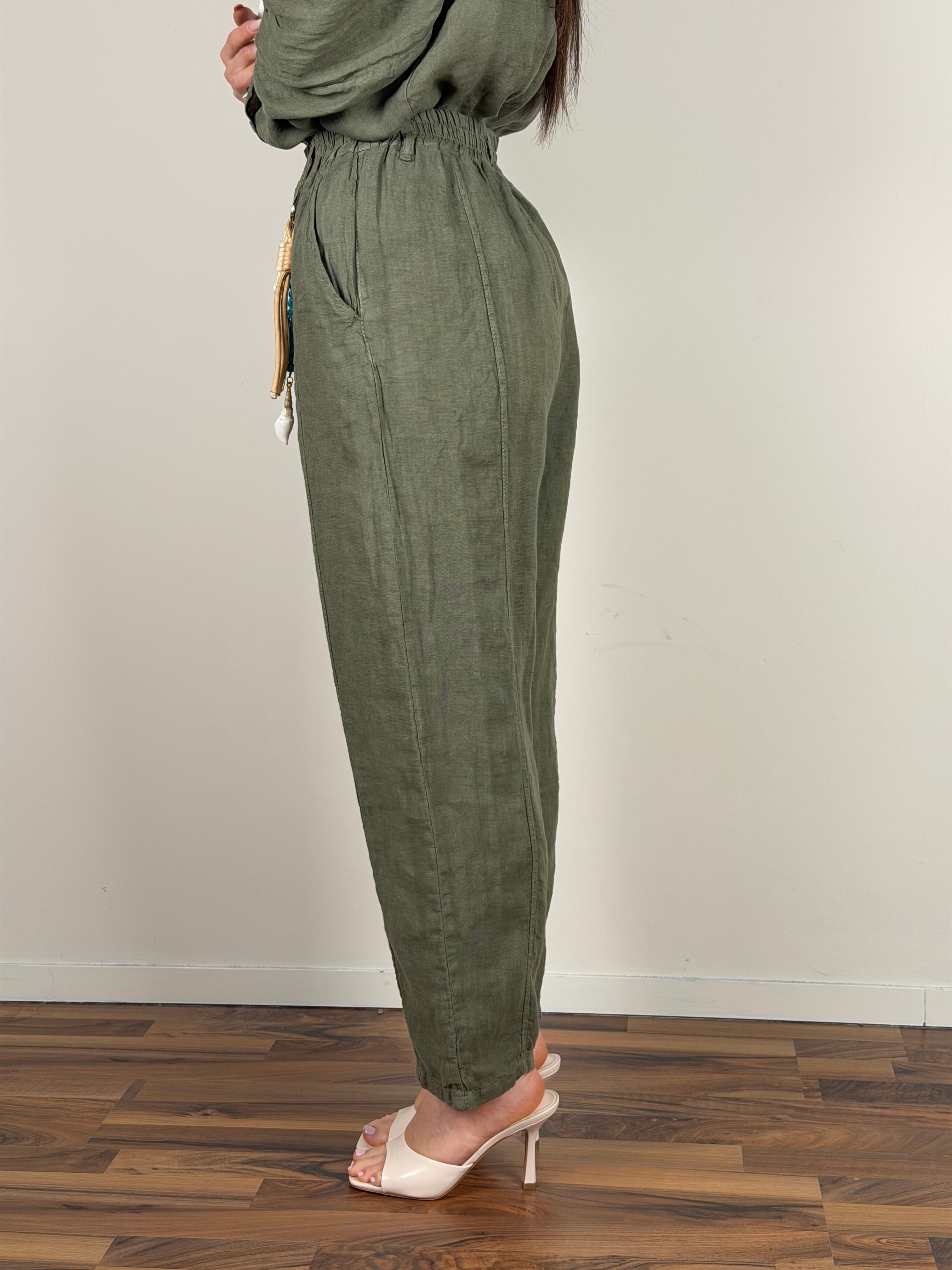 Pantalone Nicole puro lino verde