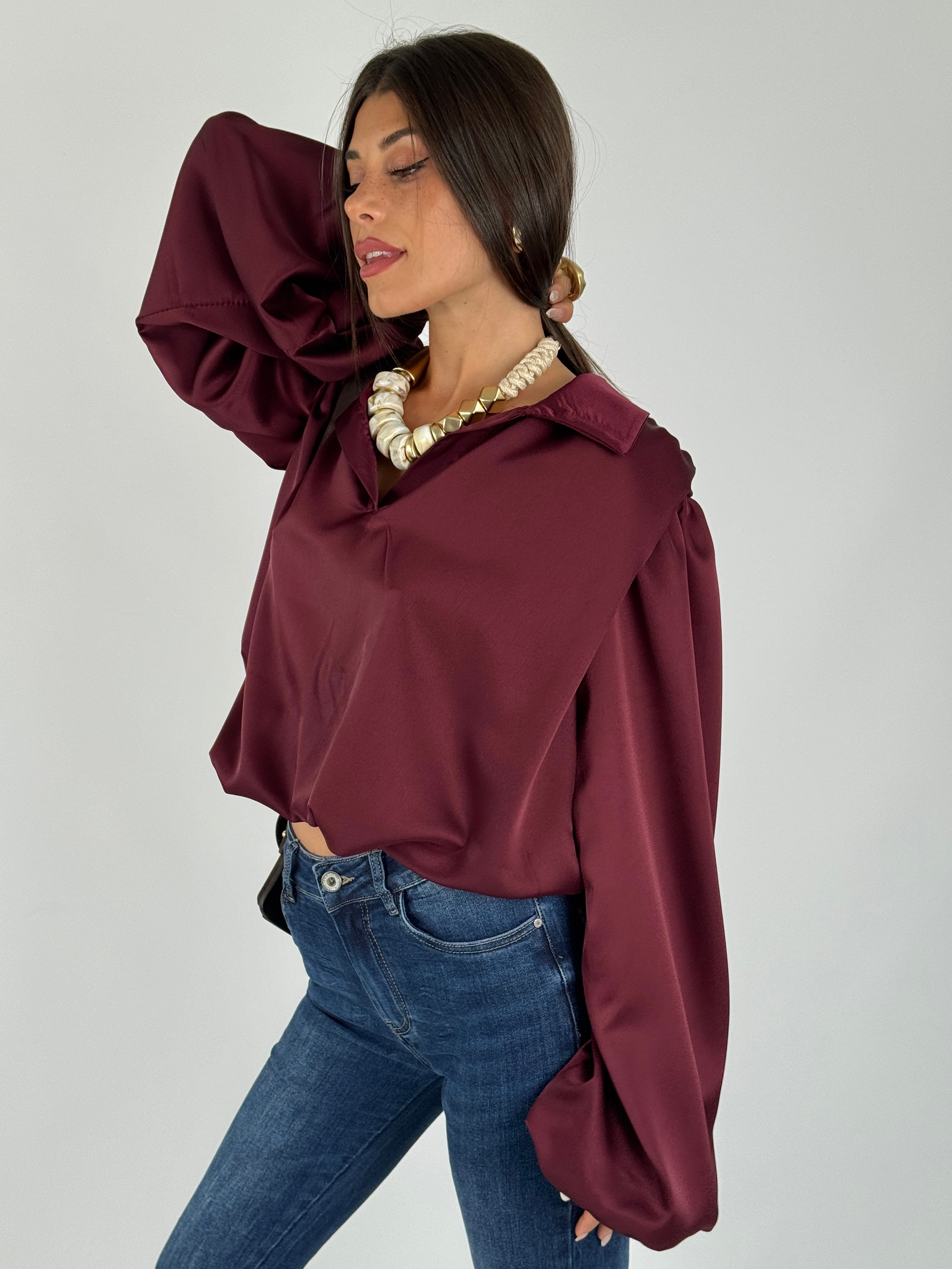 Camicia a sbuffo bordeaux