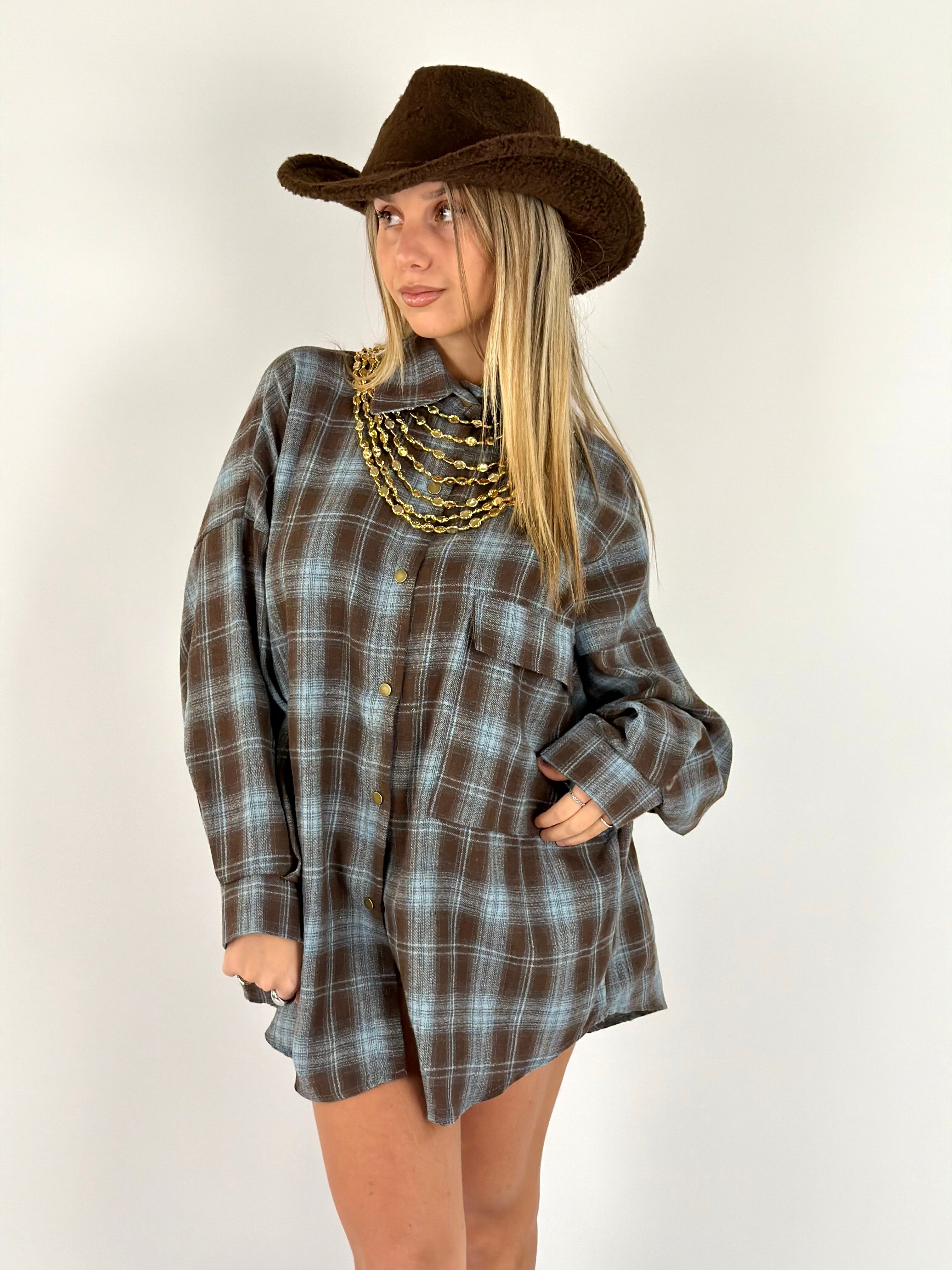 Camicia check Greta celeste