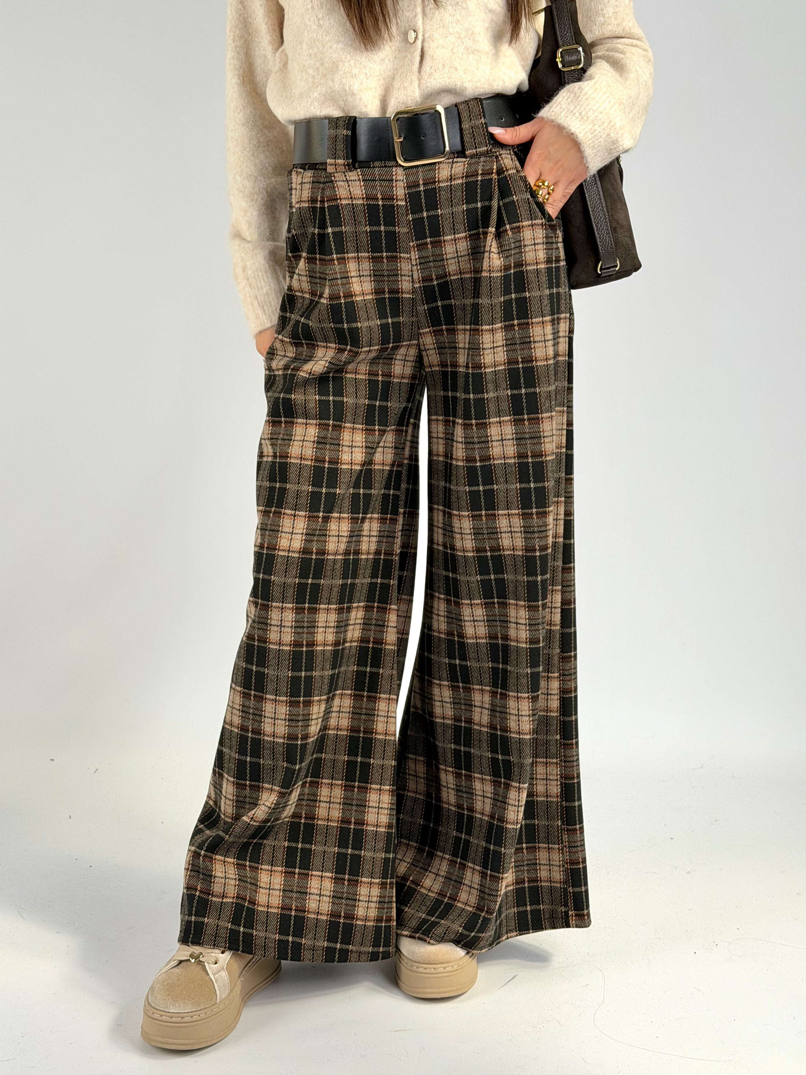 Pantalone quadri beige