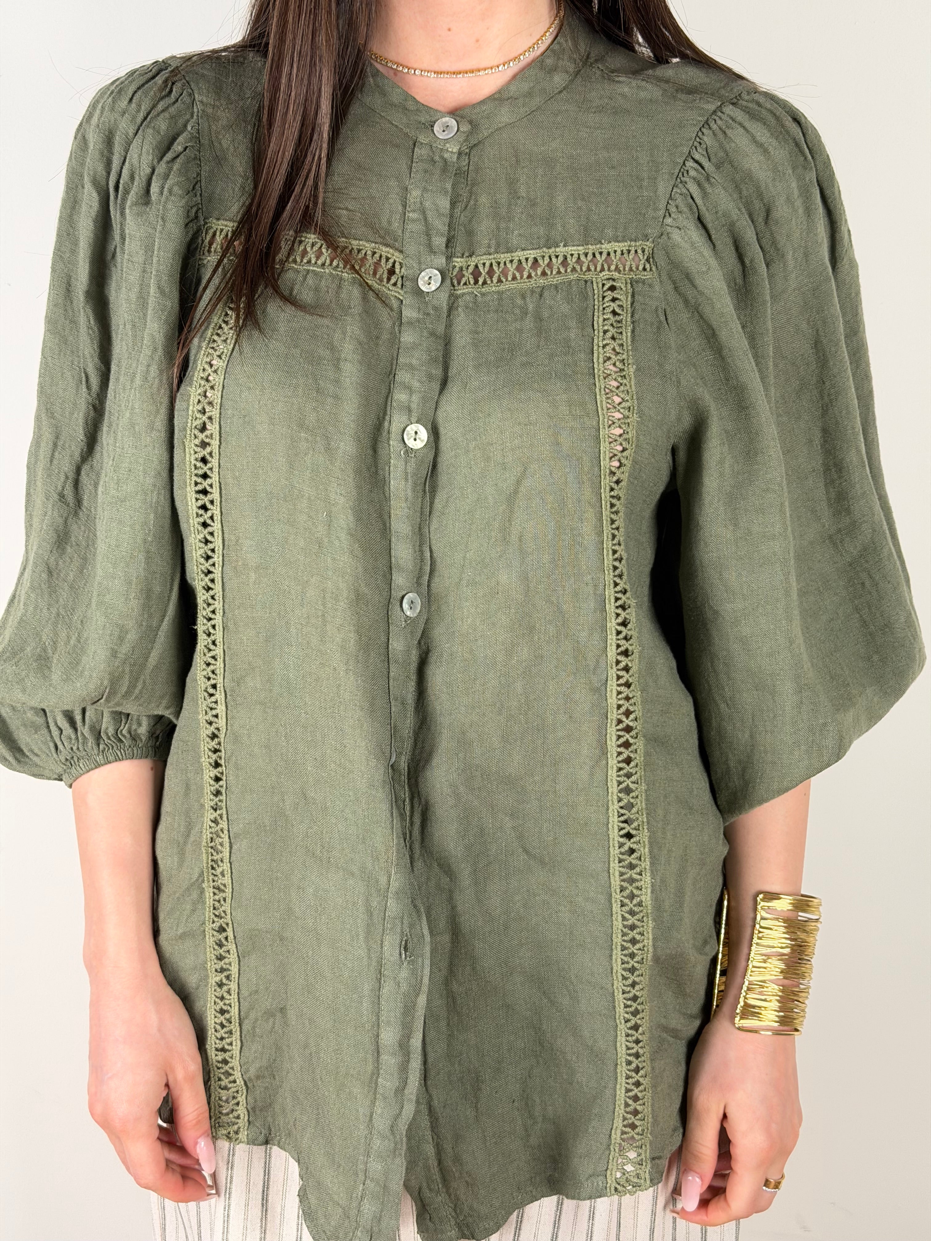Camicia Nicole Puro Lino verde