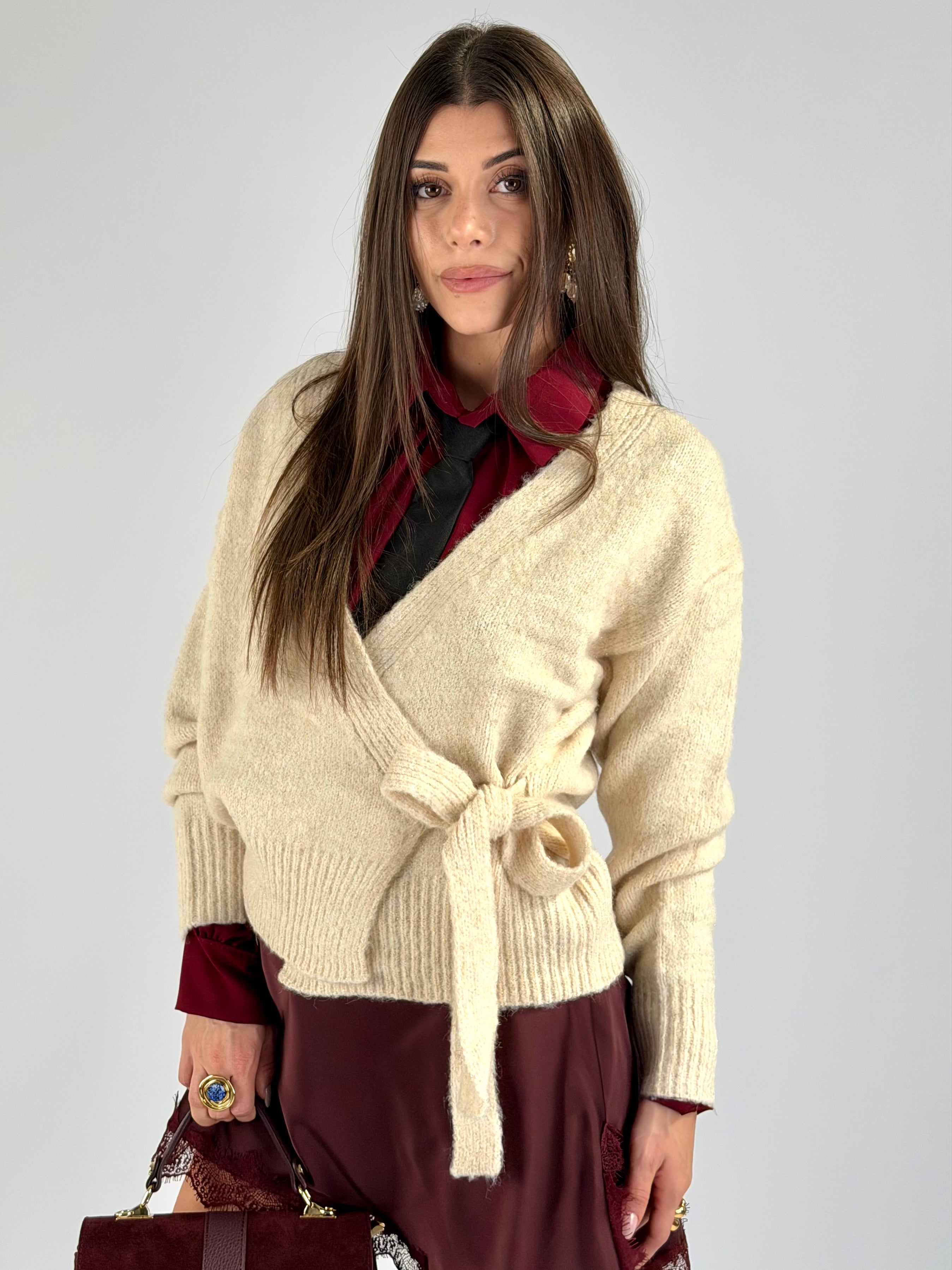 Maglia fiocco laterale beige