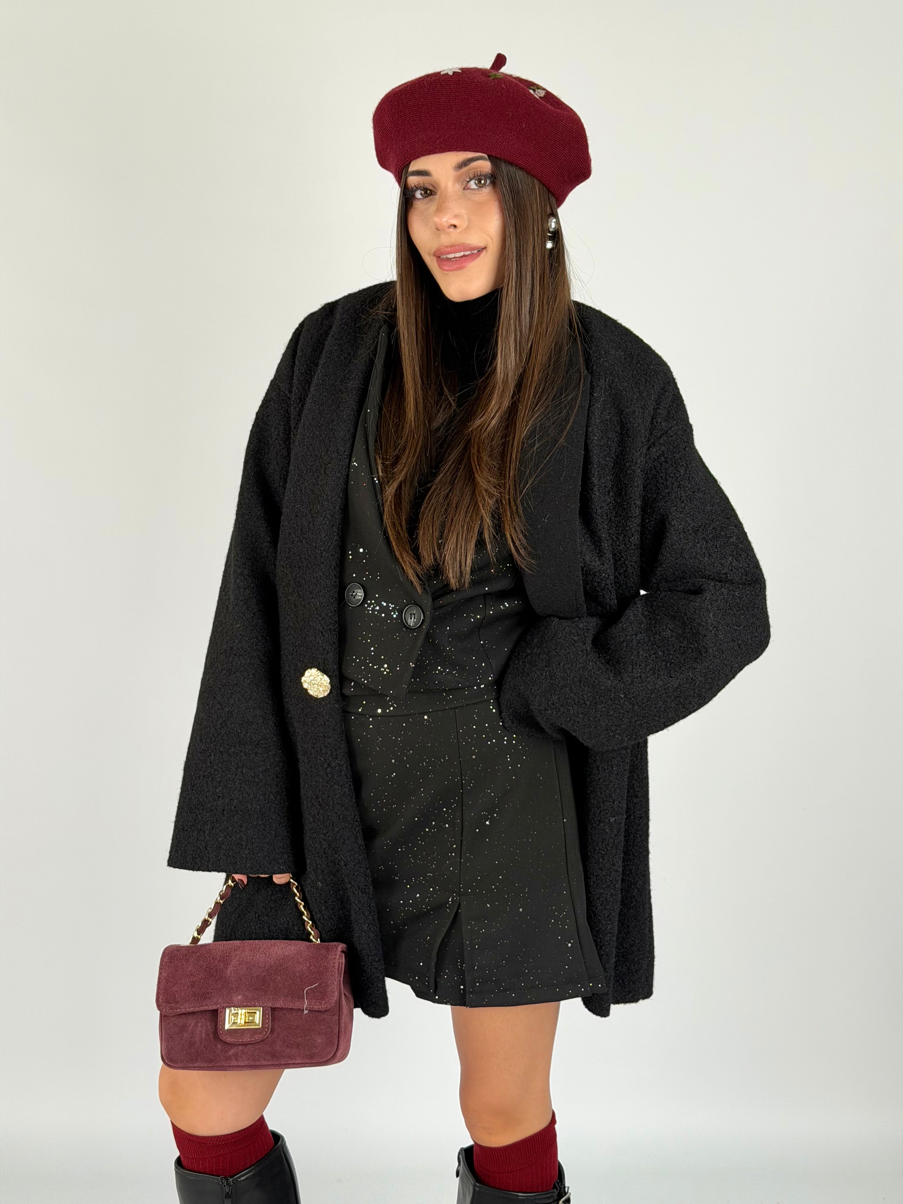 Cappotto bottoni gioiello nero