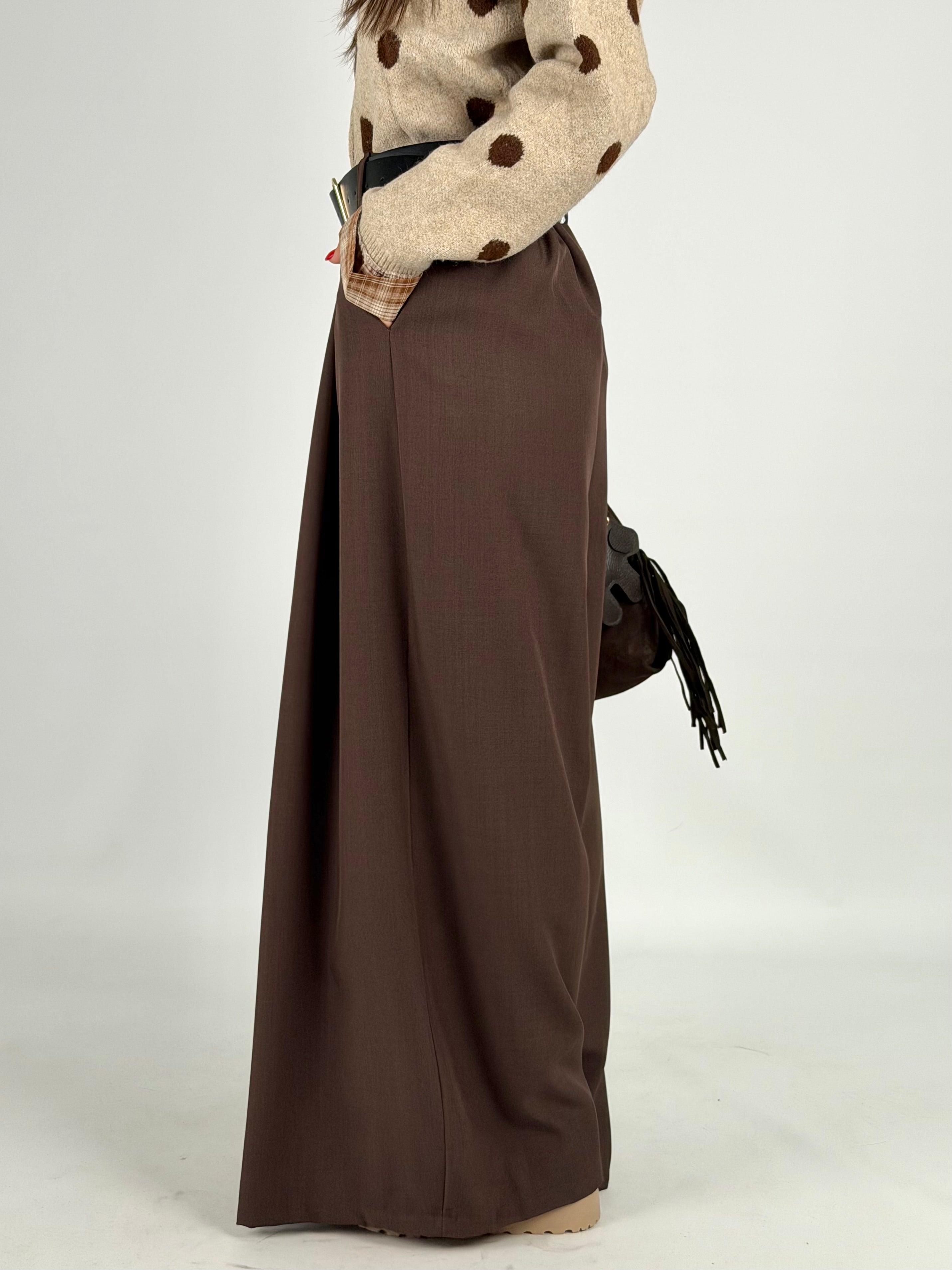 Pantalone palazzo con cinta moro