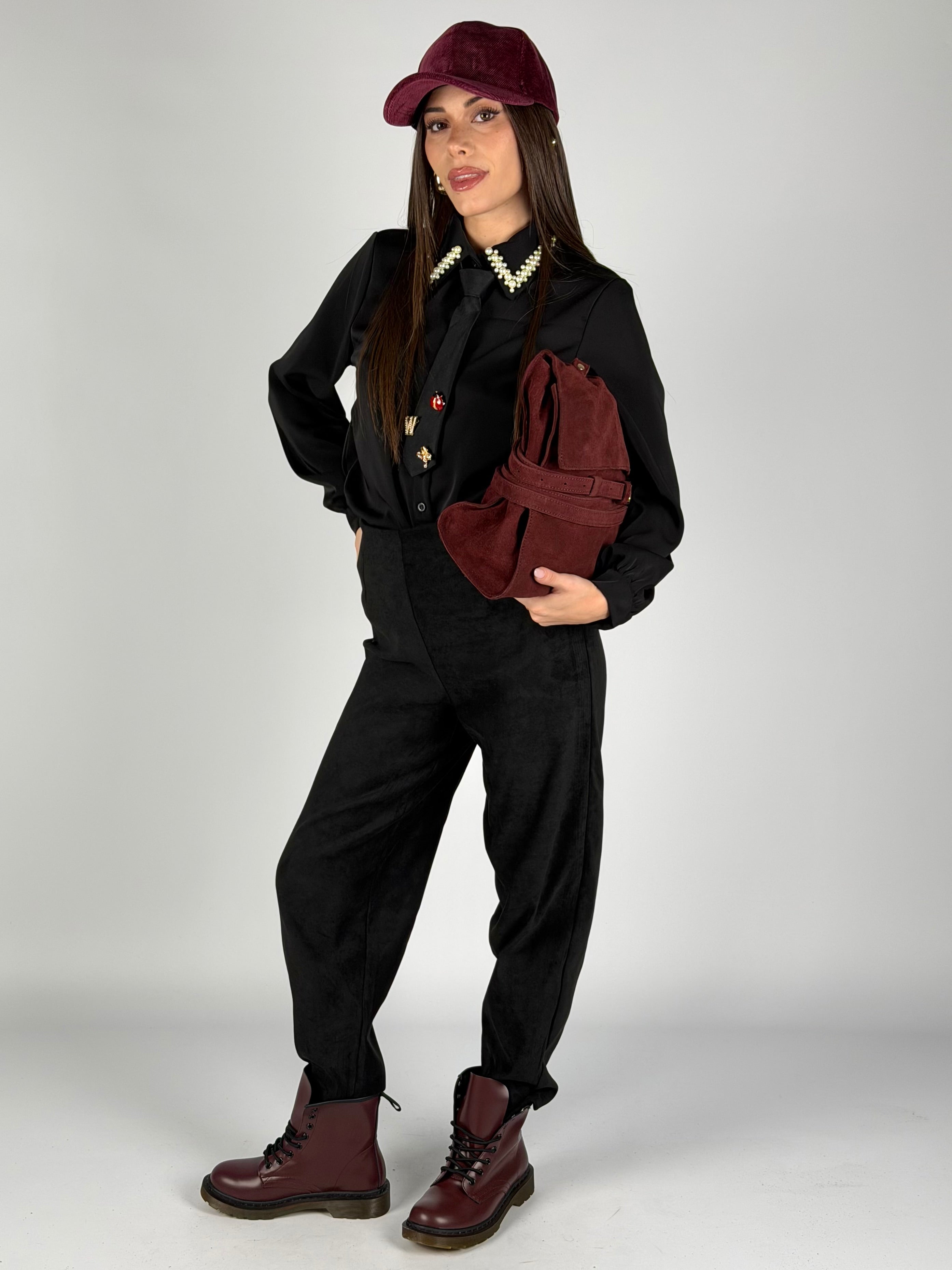 Camicia colletto perle nero