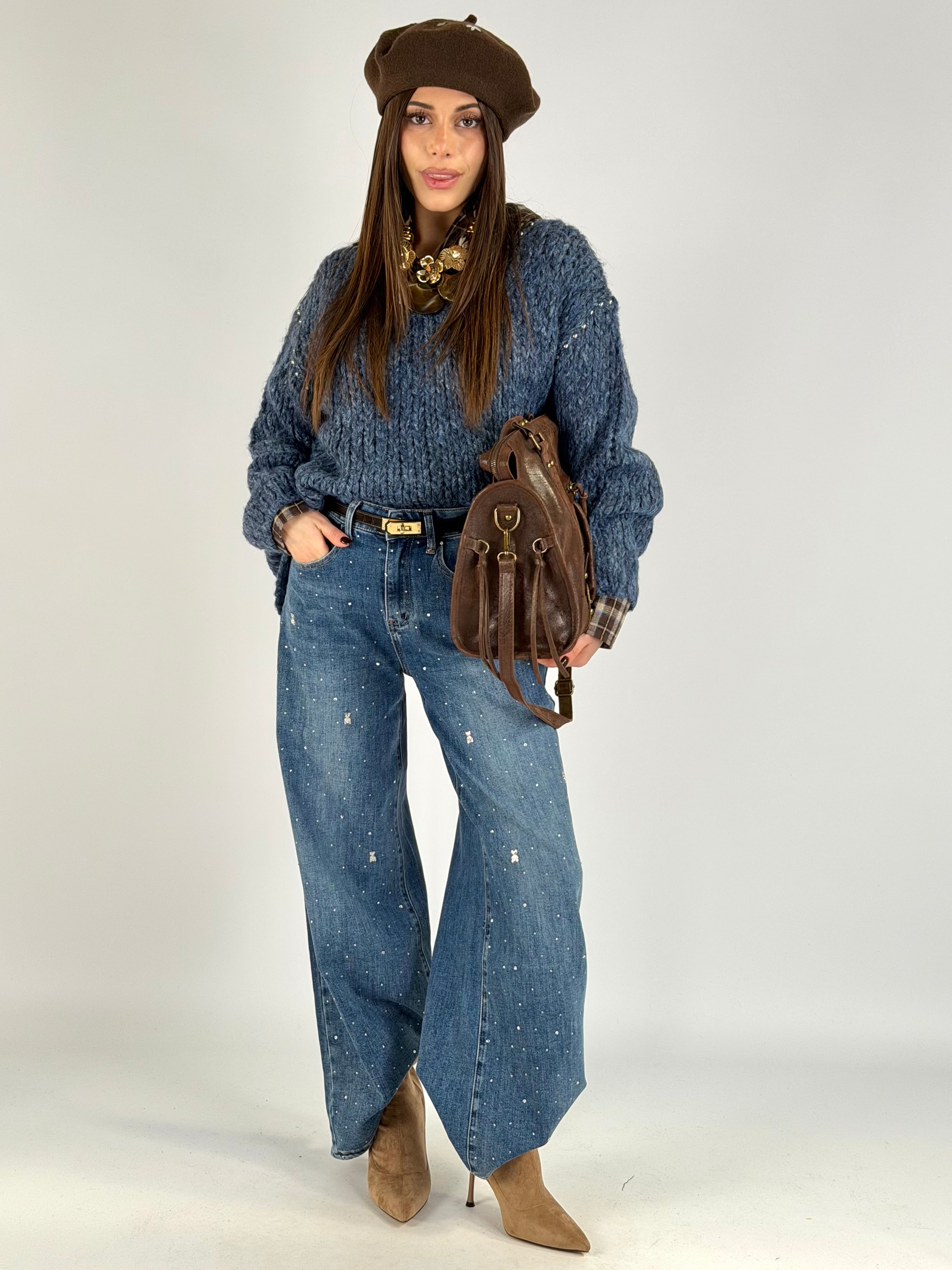 Maglia borchiette blu