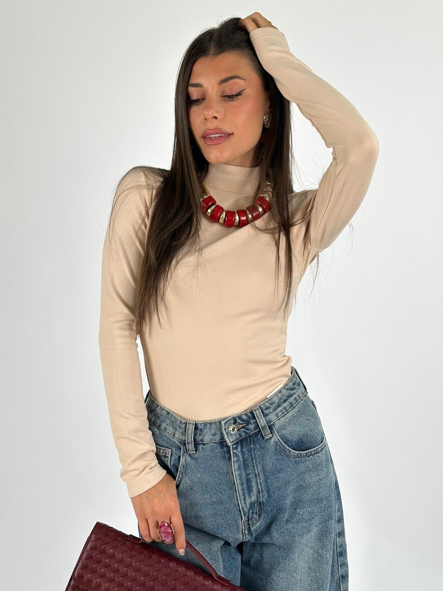 Maglia collo alto beige