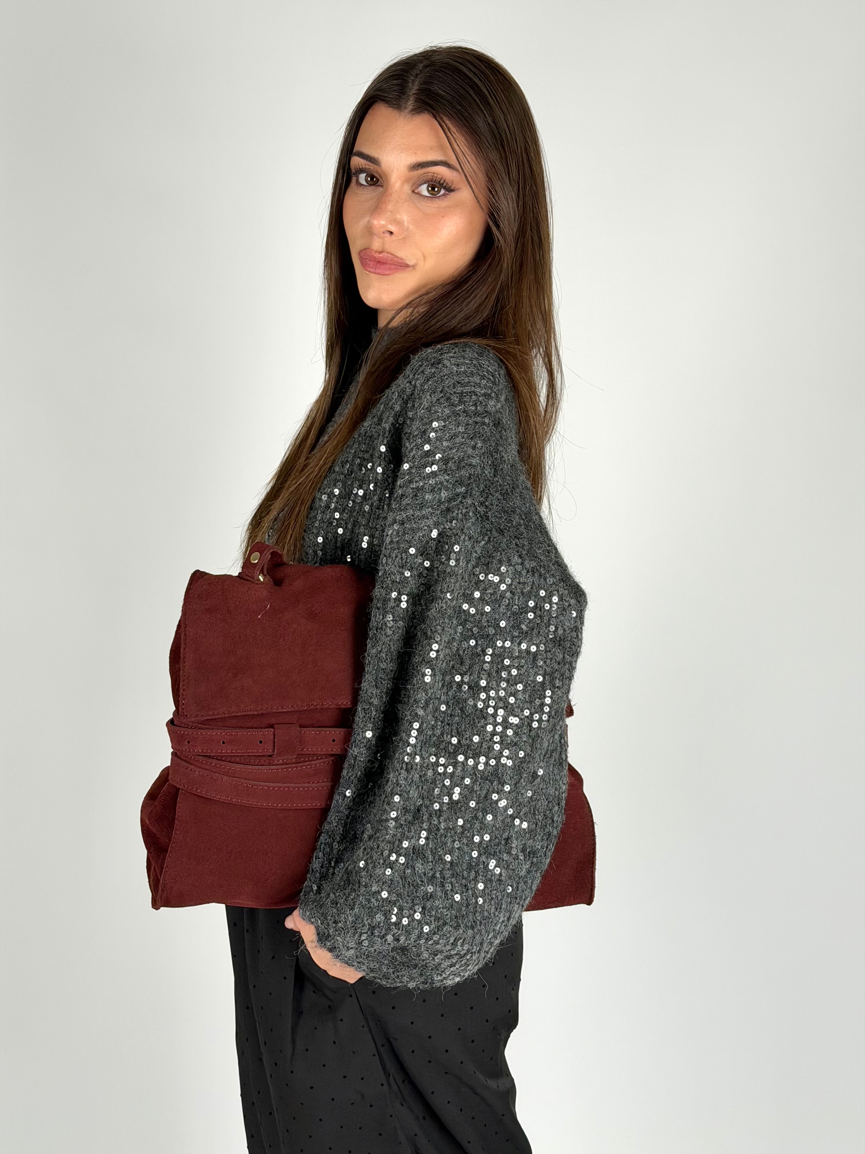 Maglia paillettes grigio