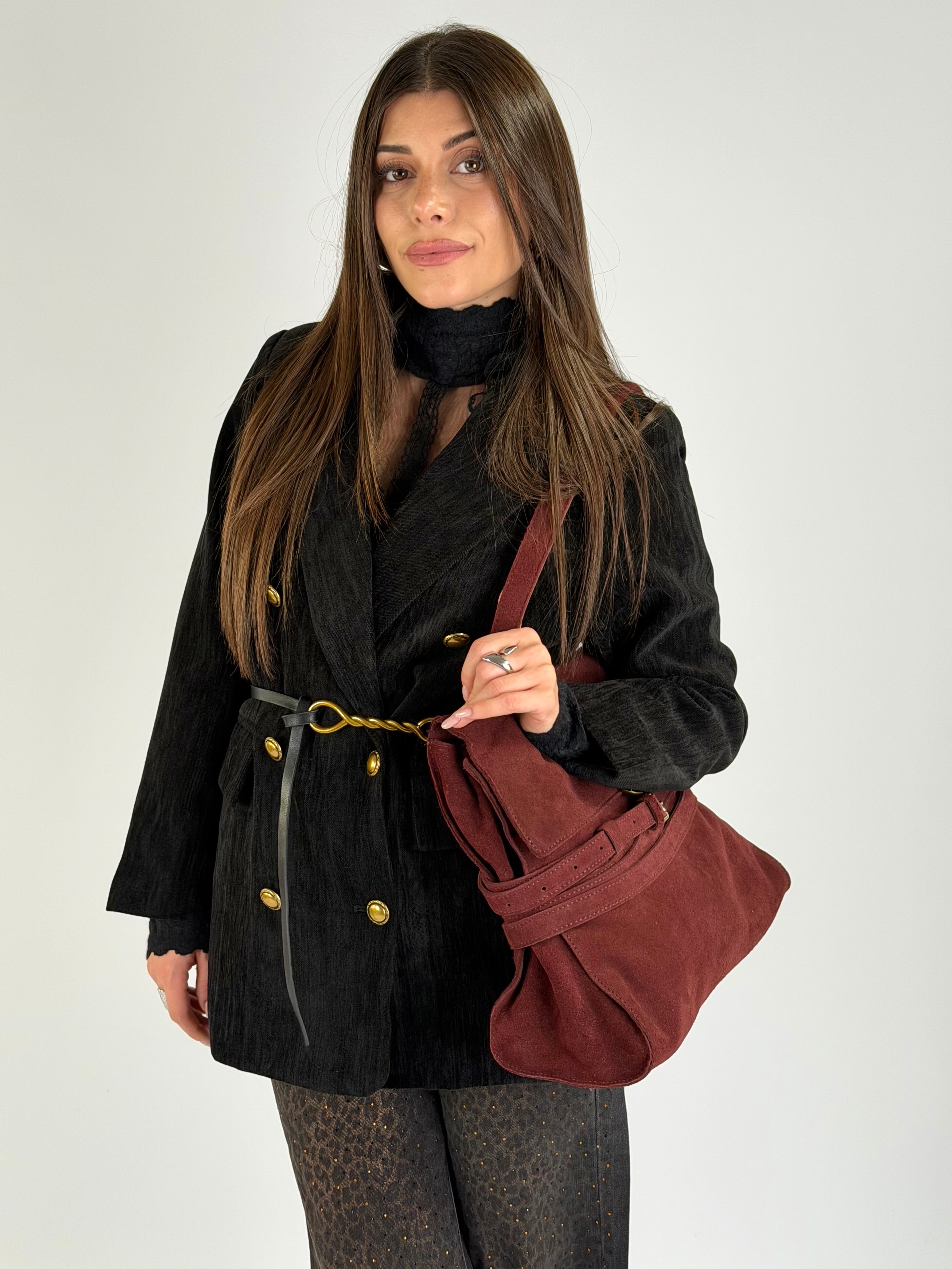 Giacca scamosciata doppio petto nera