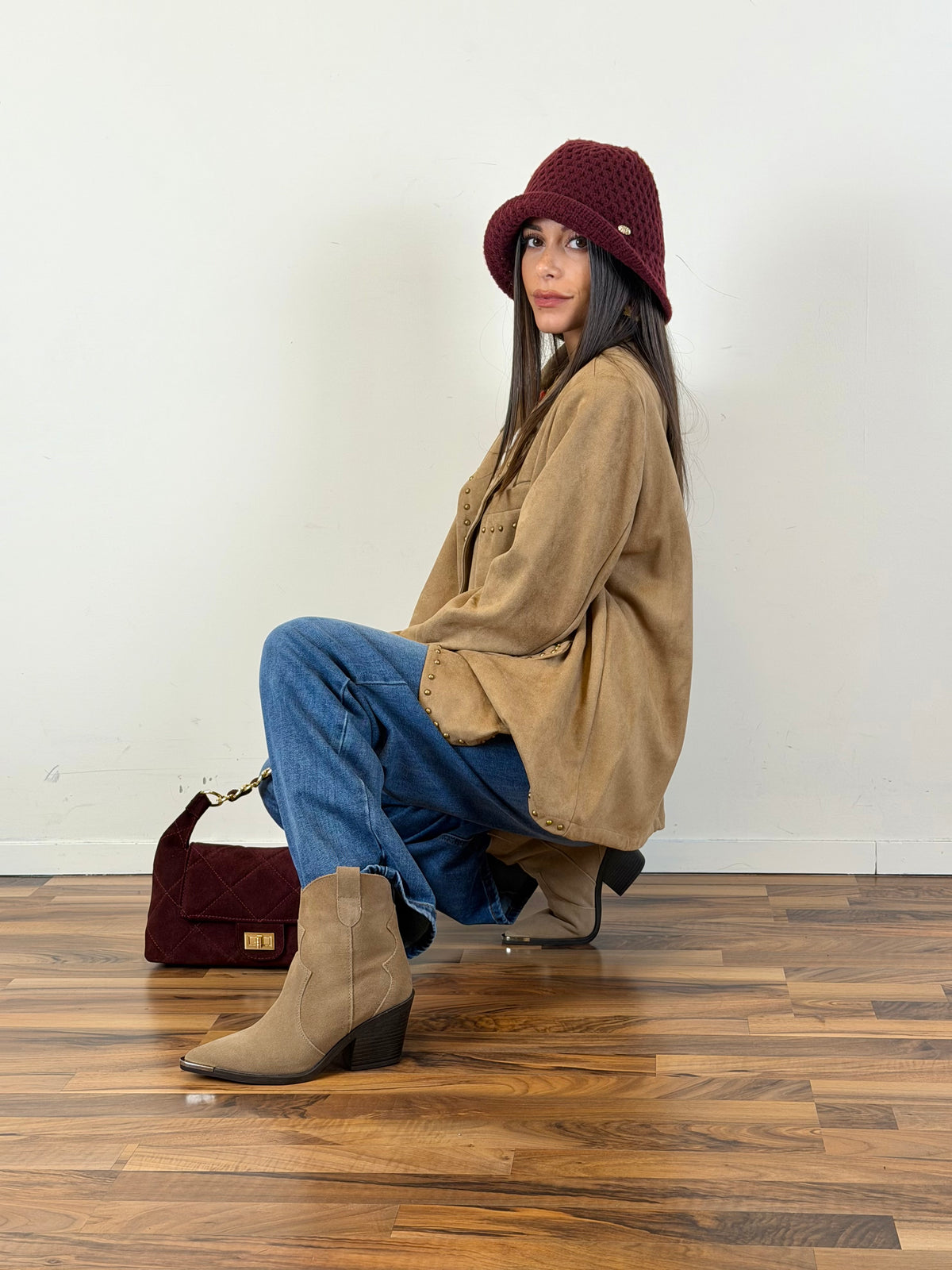 Tronchetto Texas vera pelle beige